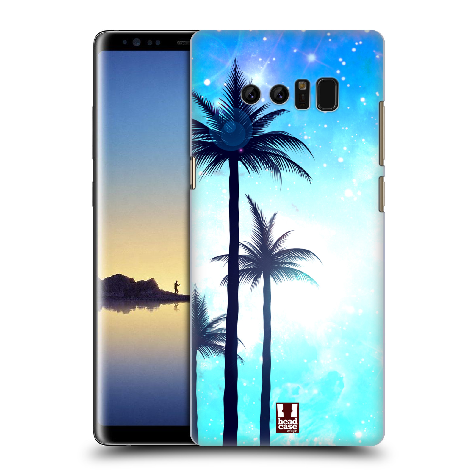 HEAD CASE plastový obal na mobil Samsung Galaxy Note 8 vzor Kreslený motiv silueta moře a palmy MODRÁ