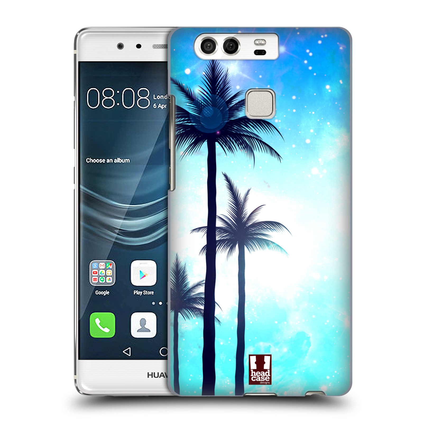 HEAD CASE plastový obal na mobil Huawei P9 / P9 DUAL SIM vzor Kreslený motiv silueta moře a palmy MODRÁ