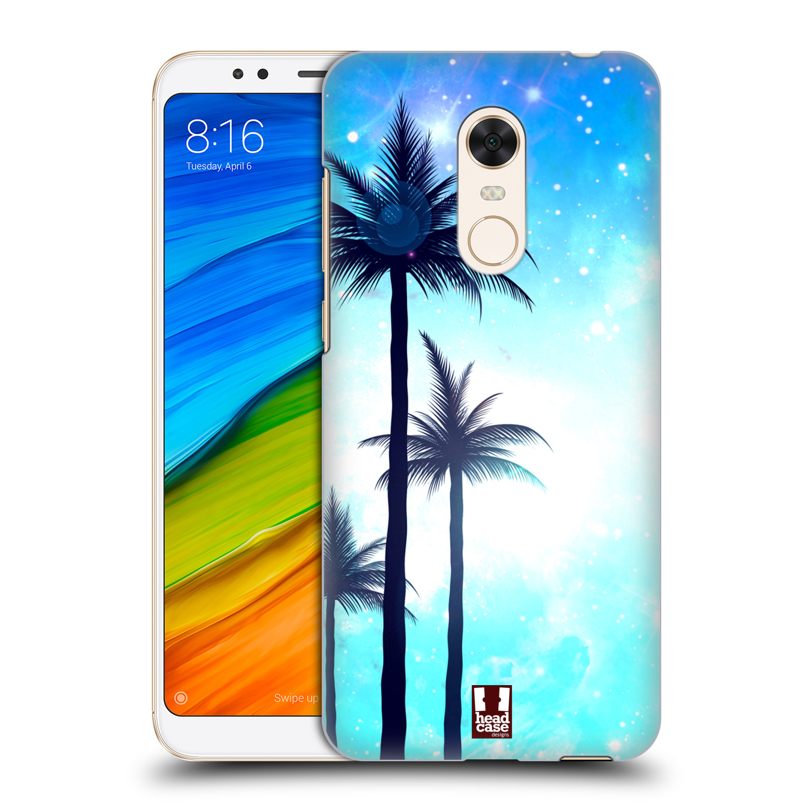 HEAD CASE plastový obal na mobil Xiaomi Redmi 5 PLUS vzor Kreslený motiv silueta moře a palmy MODRÁ
