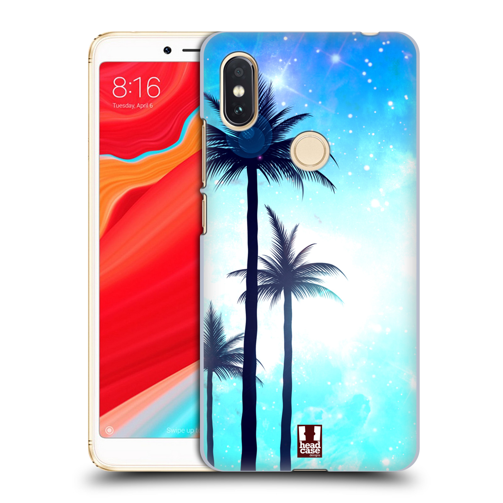 HEAD CASE plastový obal na mobil Xiaomi Redmi S2 vzor Kreslený motiv silueta moře a palmy MODRÁ