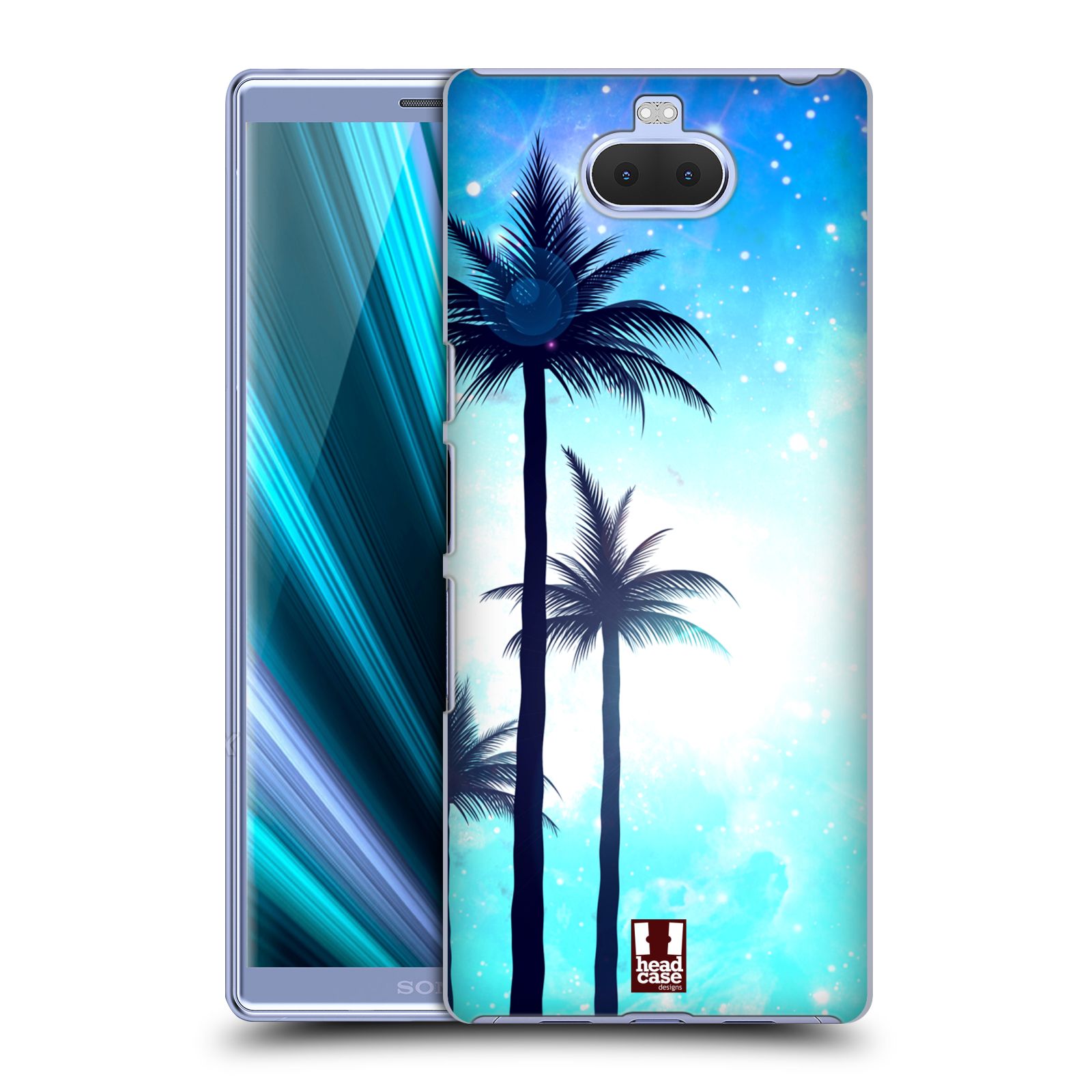 Pouzdro na mobil Sony Xperia 10 - Head Case - vzor Kreslený motiv silueta moře a palmy MODRÁ