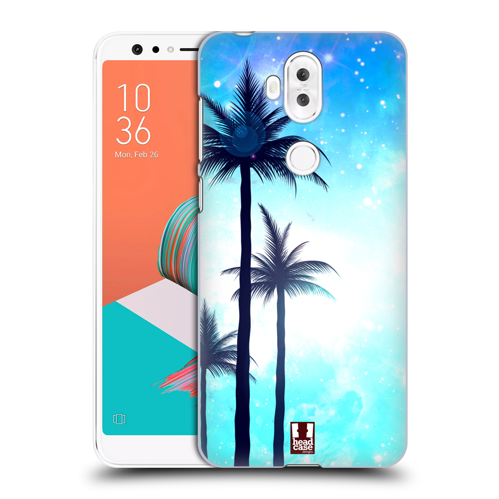 HEAD CASE plastový obal na mobil Asus Zenfone 5 LITE ZC600KL vzor Kreslený motiv silueta moře a palmy MODRÁ