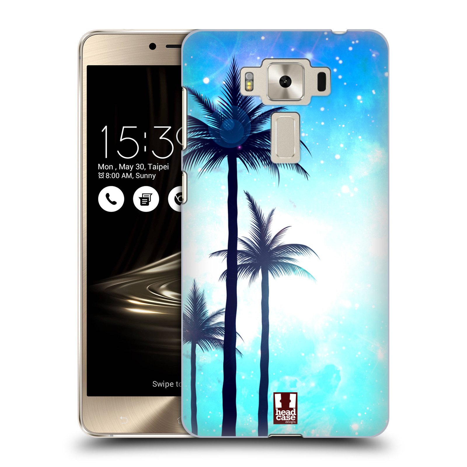 HEAD CASE plastový obal na mobil Asus Zenfone 3 DELUXE ZS550KL vzor Kreslený motiv silueta moře a palmy MODRÁ
