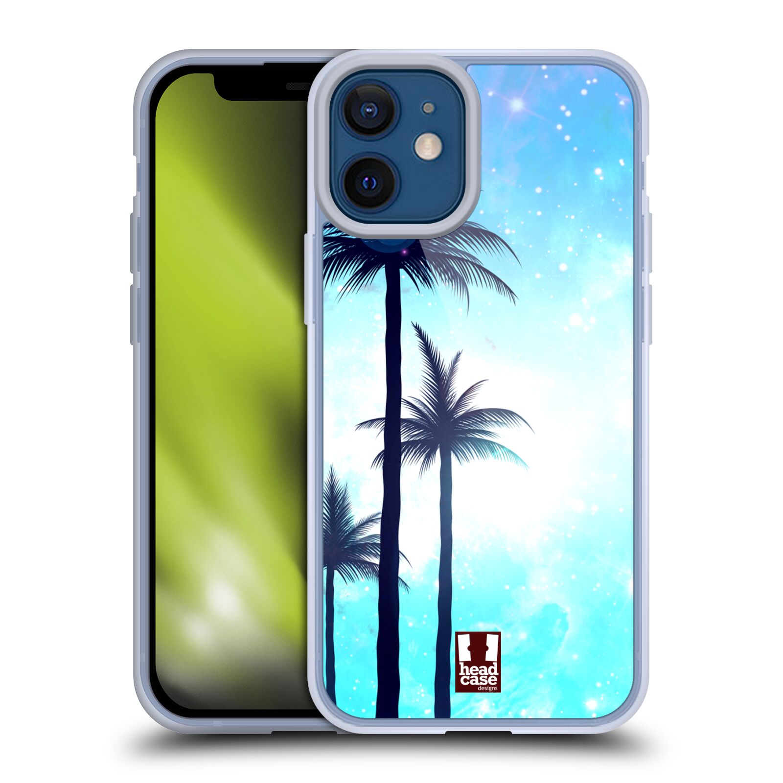 Plastový obal na mobil Apple Iphone 12 MINI vzor Kreslený motiv silueta moře a palmy MODRÁ