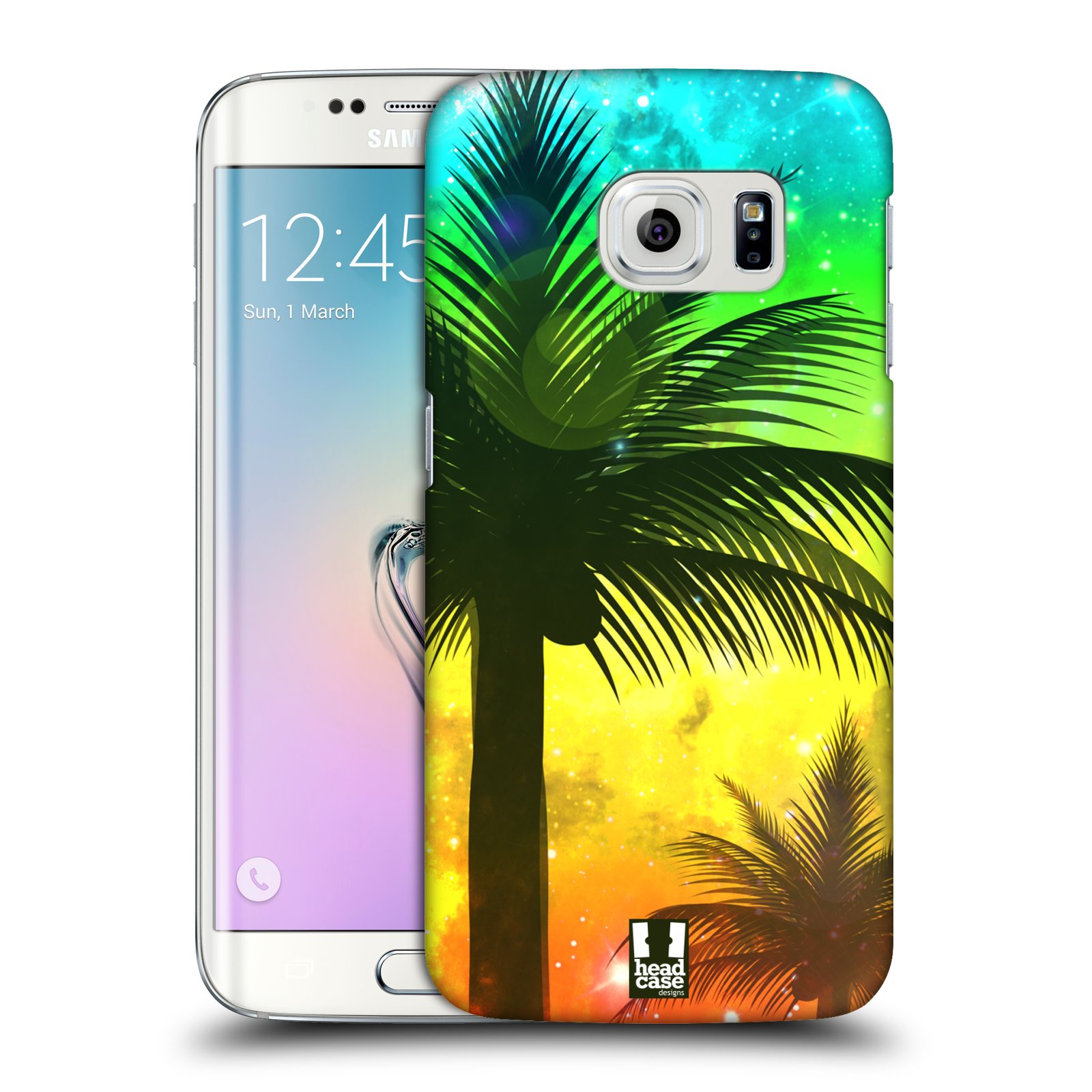 HEAD CASE plastový obal na mobil SAMSUNG Galaxy S6 EDGE (G9250, G925, G925F) vzor Kreslený motiv silueta moře a palmy ZELENÁ A ORANŽOVÁ