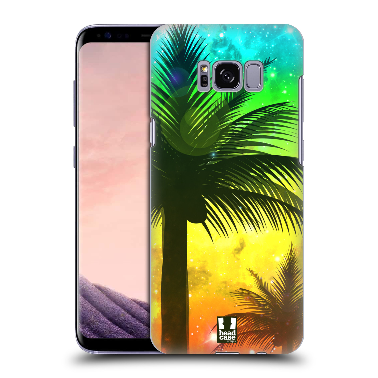 HEAD CASE plastový obal na mobil Samsung Galaxy S8 vzor Kreslený motiv silueta moře a palmy ZELENÁ A ORANŽOVÁ