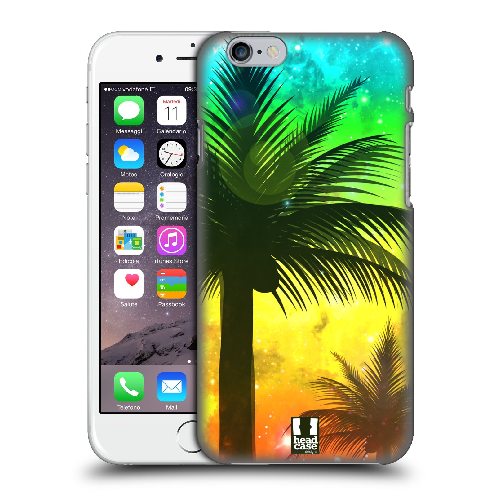 Plastové pouzdro pro mobil Apple Iphone 6/6S vzor Kreslený motiv silueta moře a palmy ZELENÁ A ORANŽOVÁ