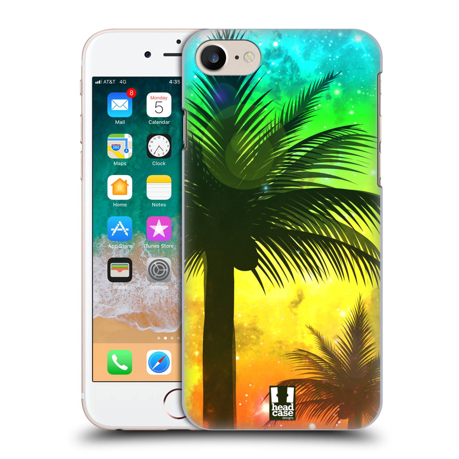 HEAD CASE plastový obal na mobil Apple Iphone 7 vzor Kreslený motiv silueta moře a palmy ZELENÁ A ORANŽOVÁ