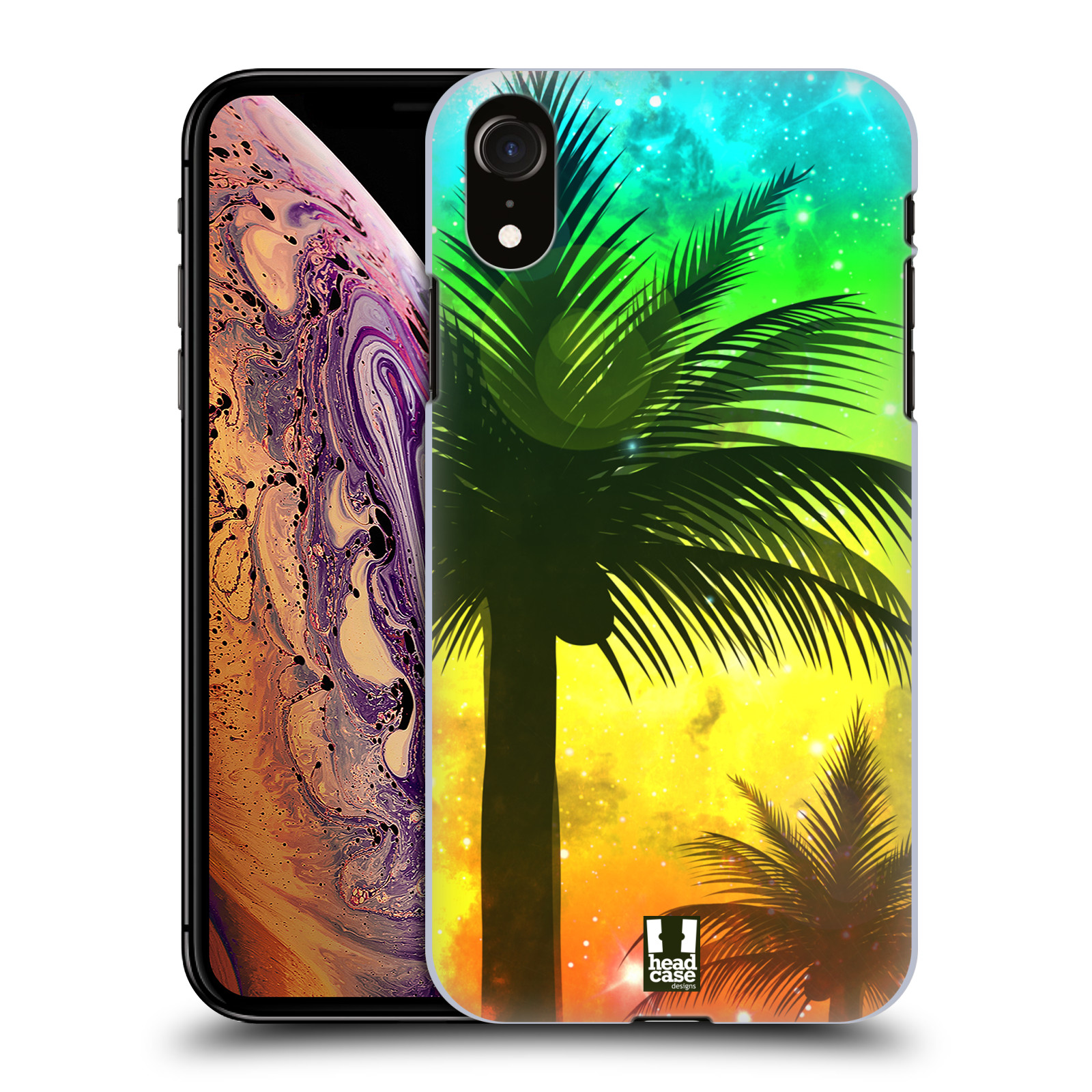 HEAD CASE plastový obal na mobil Apple Iphone XR vzor Kreslený motiv silueta moře a palmy ZELENÁ A ORANŽOVÁ
