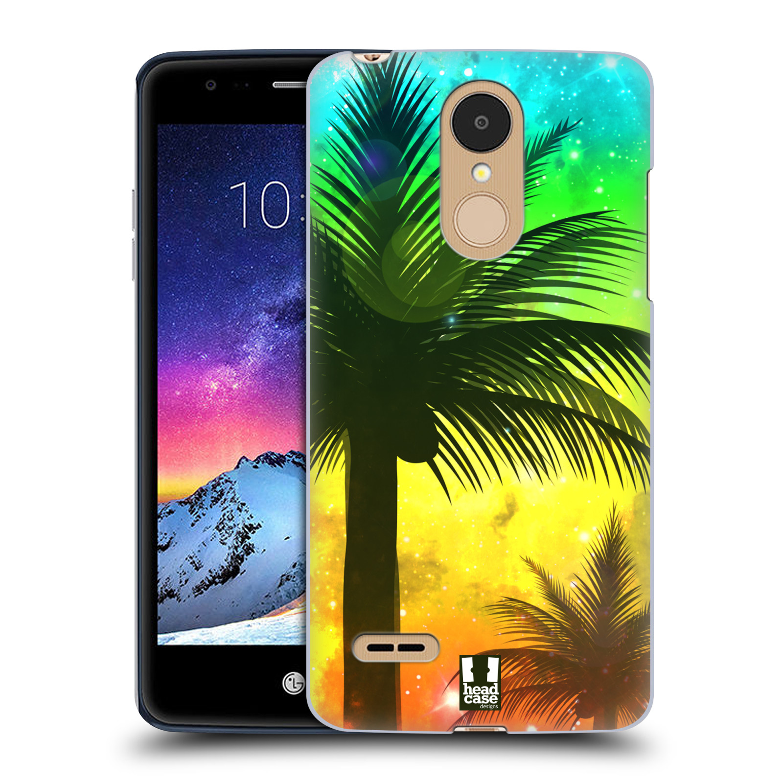 HEAD CASE plastový obal na mobil LG K9 / K8 2018 vzor Kreslený motiv silueta moře a palmy ZELENÁ A ORANŽOVÁ