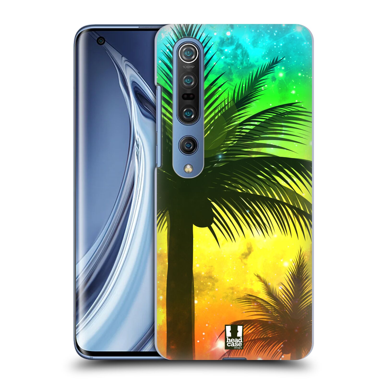 HEAD CASE plastový obal na mobil Xiaomi Mi 10 vzor Kreslený motiv silueta moře a palmy ZELENÁ A ORANŽOVÁ