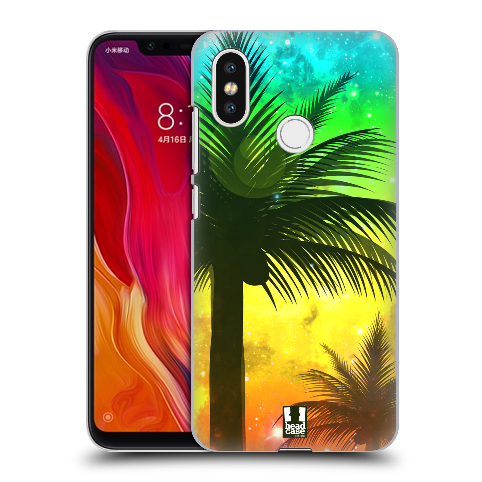 HEAD CASE plastový obal na mobil Xiaomi Mi 8 vzor Kreslený motiv silueta moře a palmy ZELENÁ A ORANŽOVÁ