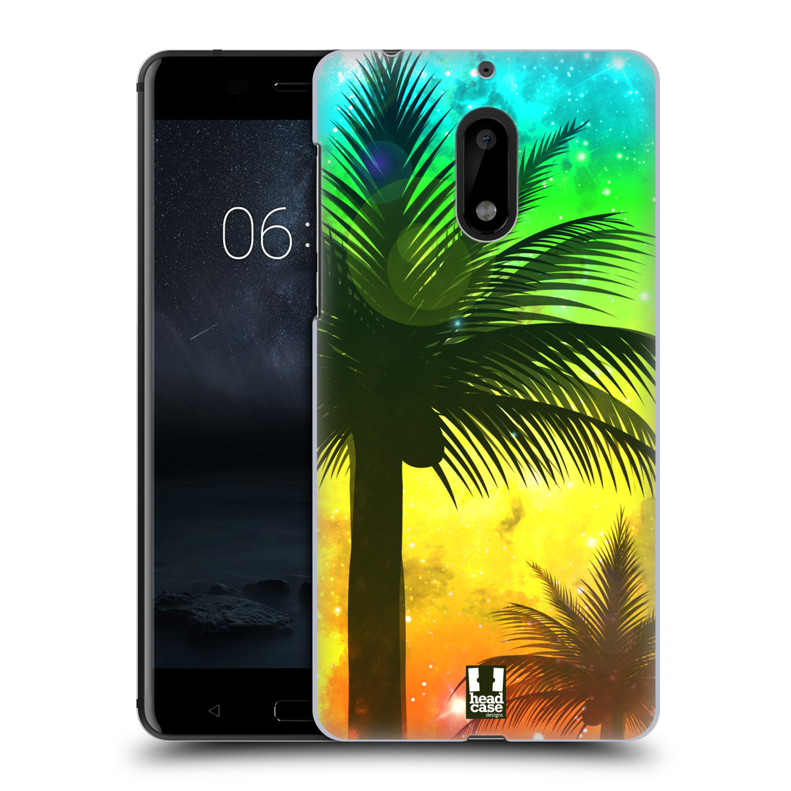 HEAD CASE plastový obal na mobil Nokia 6 vzor Kreslený motiv silueta moře a palmy ZELENÁ A ORANŽOVÁ