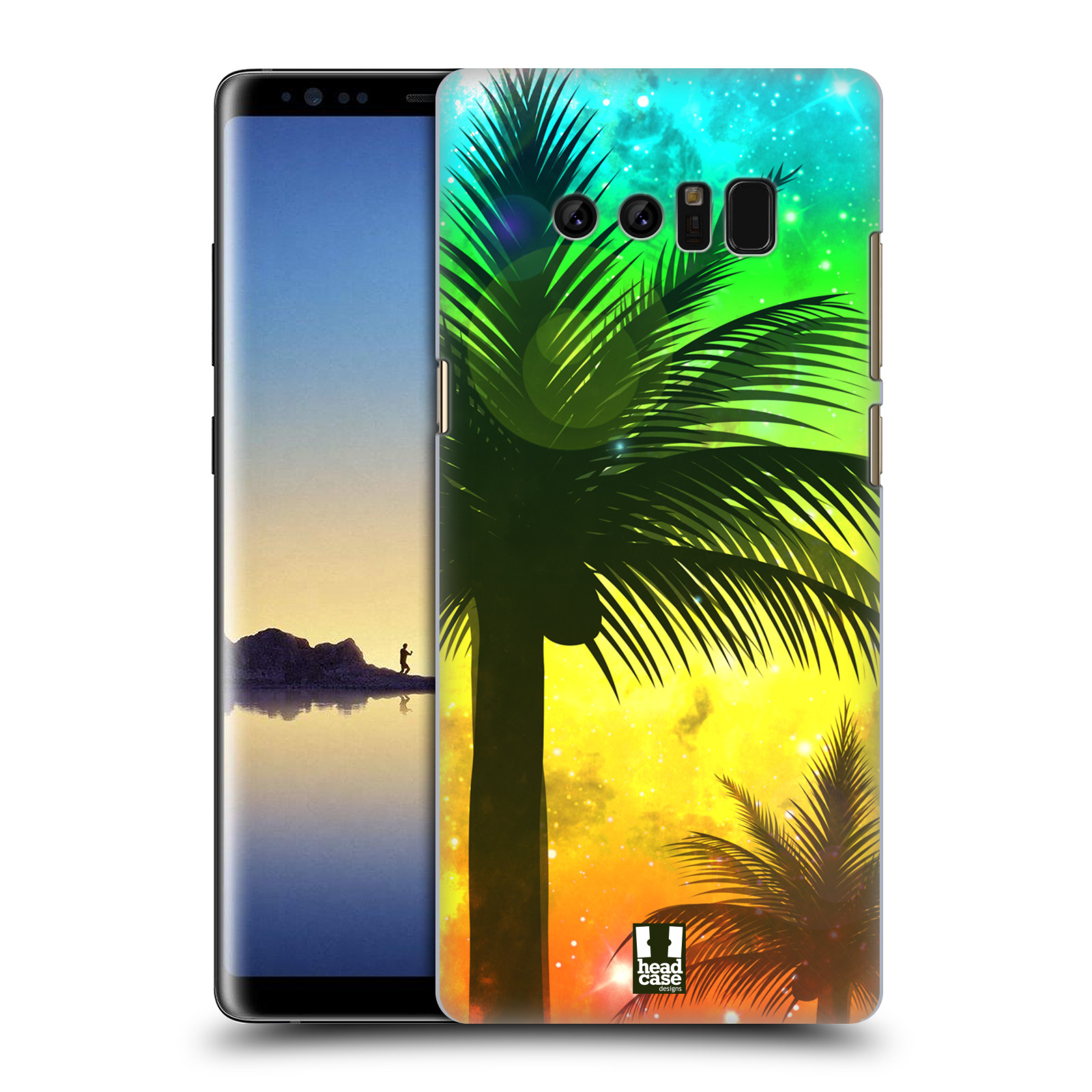 HEAD CASE plastový obal na mobil Samsung Galaxy Note 8 vzor Kreslený motiv silueta moře a palmy ZELENÁ A ORANŽOVÁ