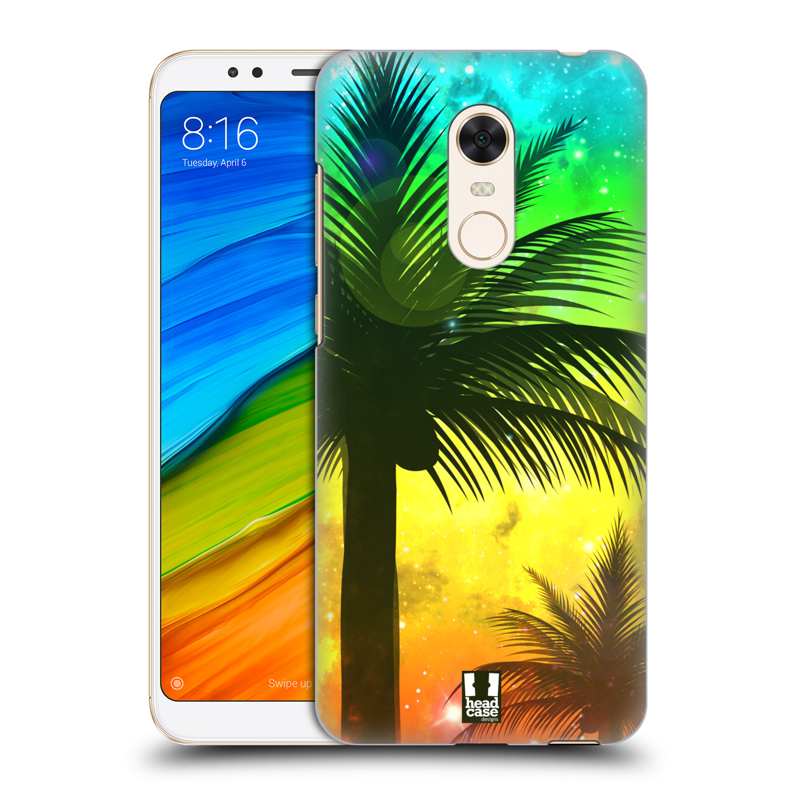 HEAD CASE plastový obal na mobil Xiaomi Redmi 5 PLUS vzor Kreslený motiv silueta moře a palmy ZELENÁ A ORANŽOVÁ
