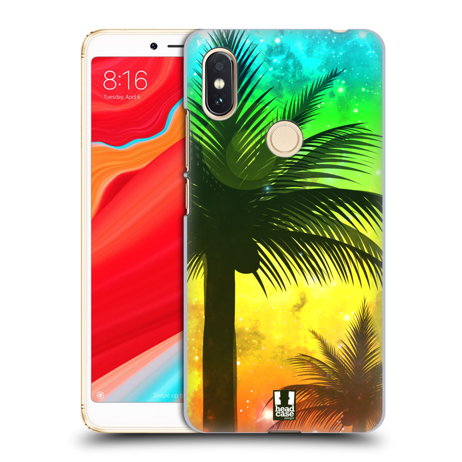 HEAD CASE plastový obal na mobil Xiaomi Redmi S2 vzor Kreslený motiv silueta moře a palmy ZELENÁ A ORANŽOVÁ