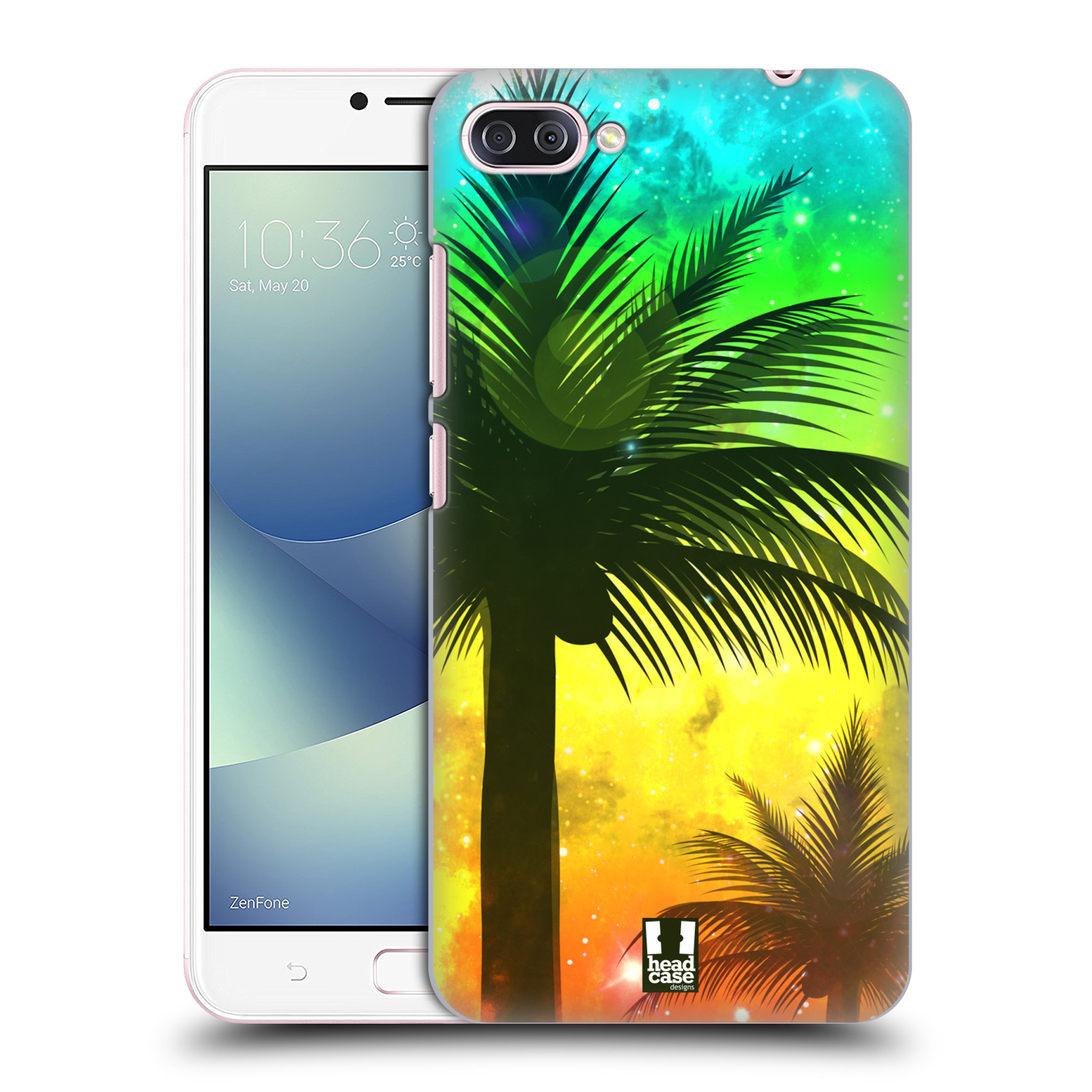 HEAD CASE plastový obal na mobil Asus Zenfone 4 MAX ZC554KL vzor Kreslený motiv silueta moře a palmy ZELENÁ A ORANŽOVÁ