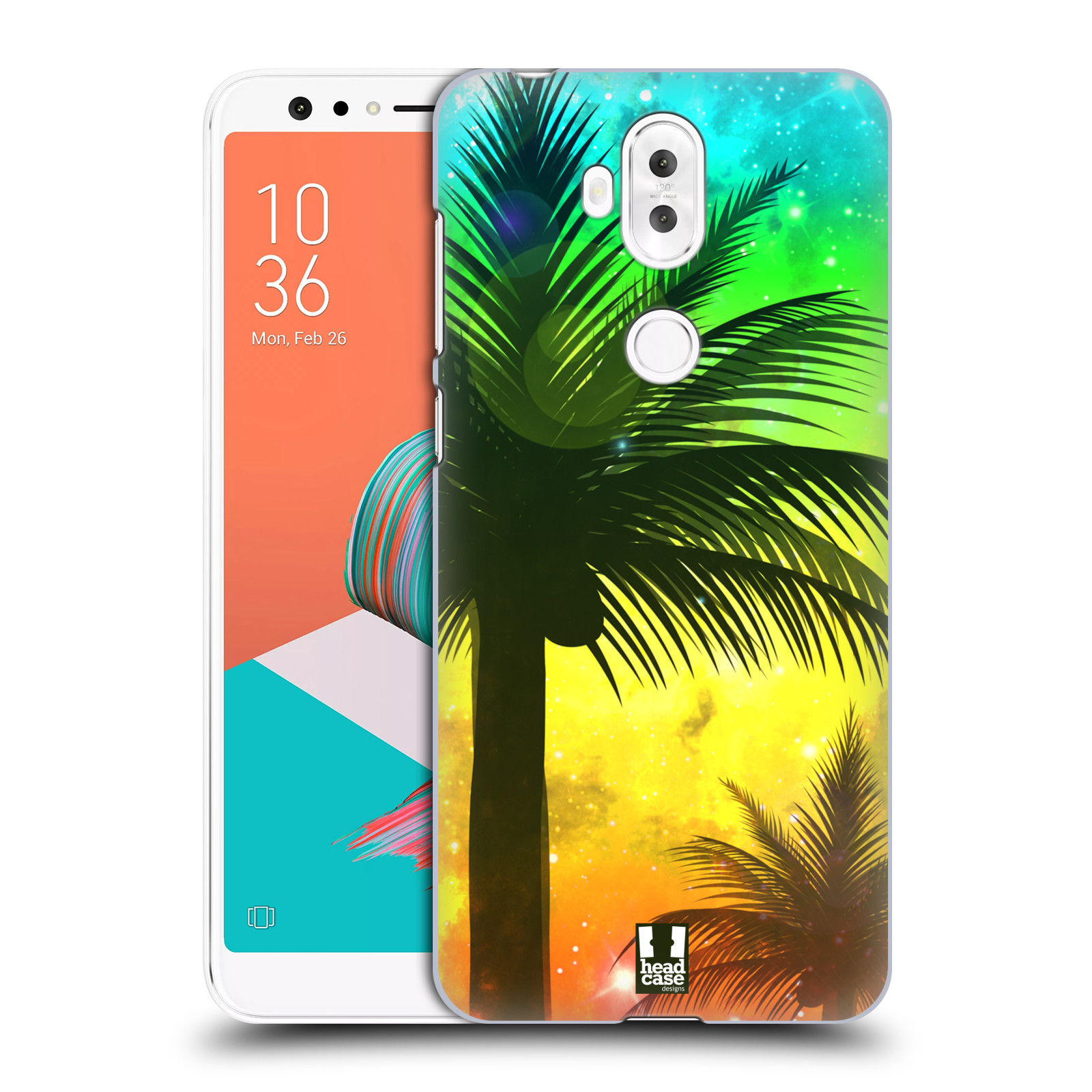HEAD CASE plastový obal na mobil Asus Zenfone 5 LITE ZC600KL vzor Kreslený motiv silueta moře a palmy ZELENÁ A ORANŽOVÁ