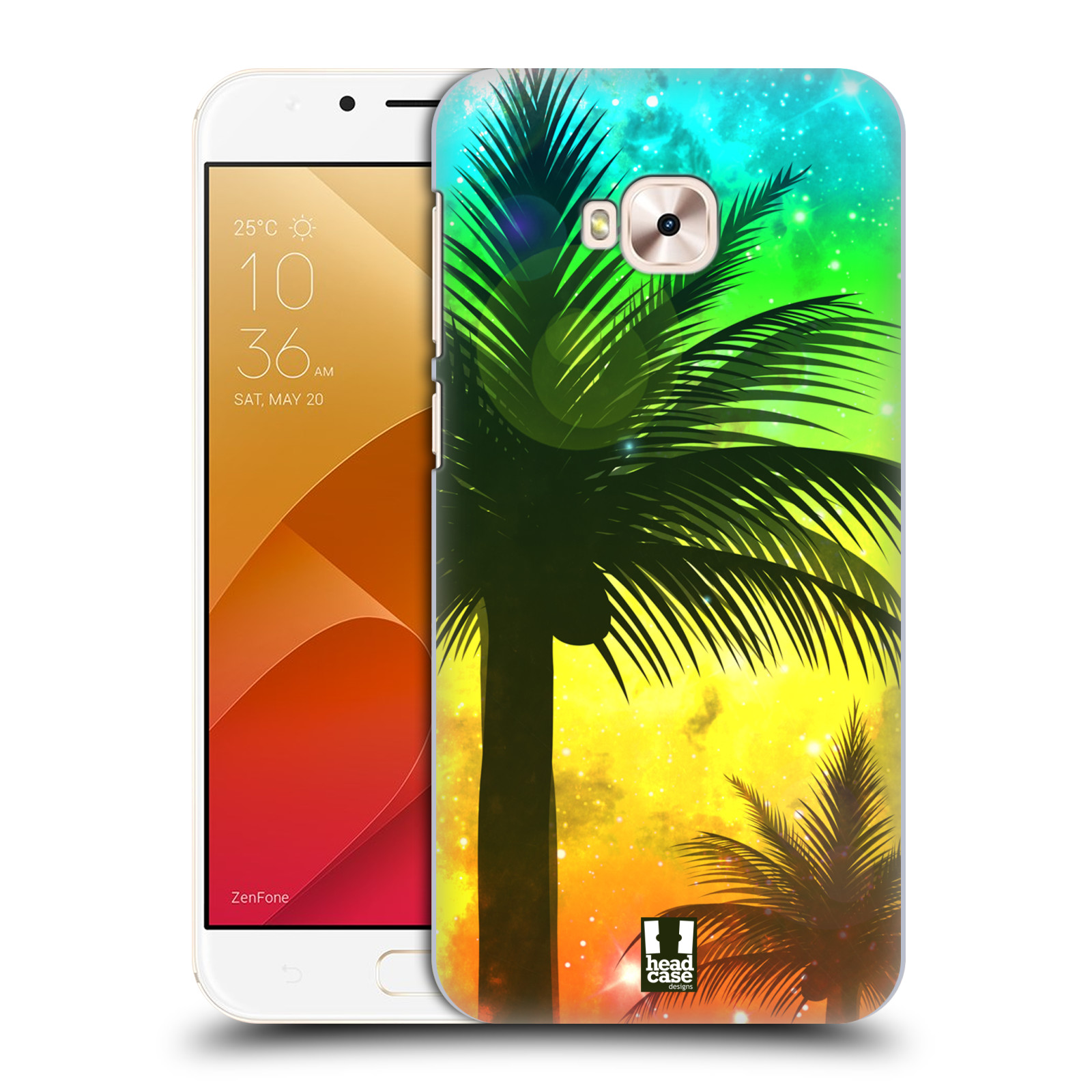 HEAD CASE plastový obal na mobil Asus Zenfone 4 Selfie Pro ZD552KL vzor Kreslený motiv silueta moře a palmy ZELENÁ A ORANŽOVÁ