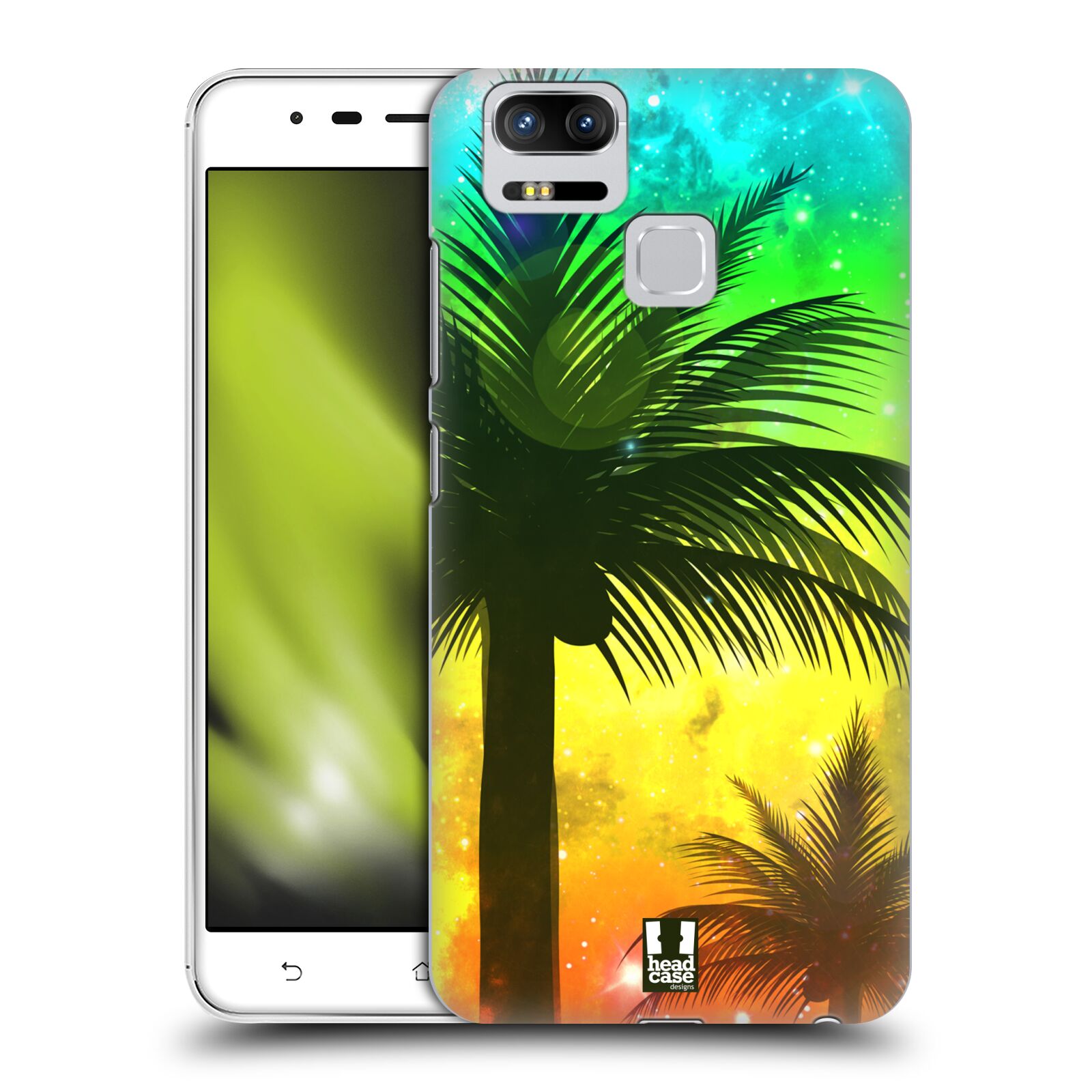 HEAD CASE plastový obal na mobil Asus Zenfone 3 Zoom ZE553KL vzor Kreslený motiv silueta moře a palmy ZELENÁ A ORANŽOVÁ