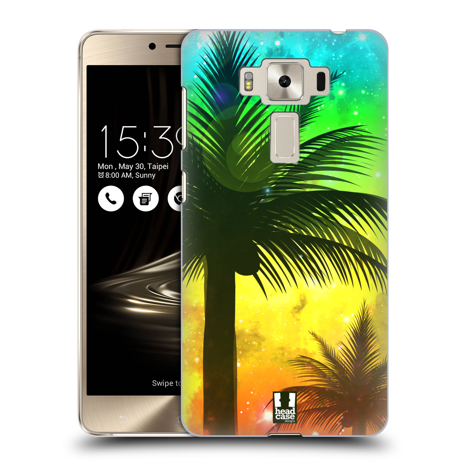HEAD CASE plastový obal na mobil Asus Zenfone 3 DELUXE ZS550KL vzor Kreslený motiv silueta moře a palmy ZELENÁ A ORANŽOVÁ