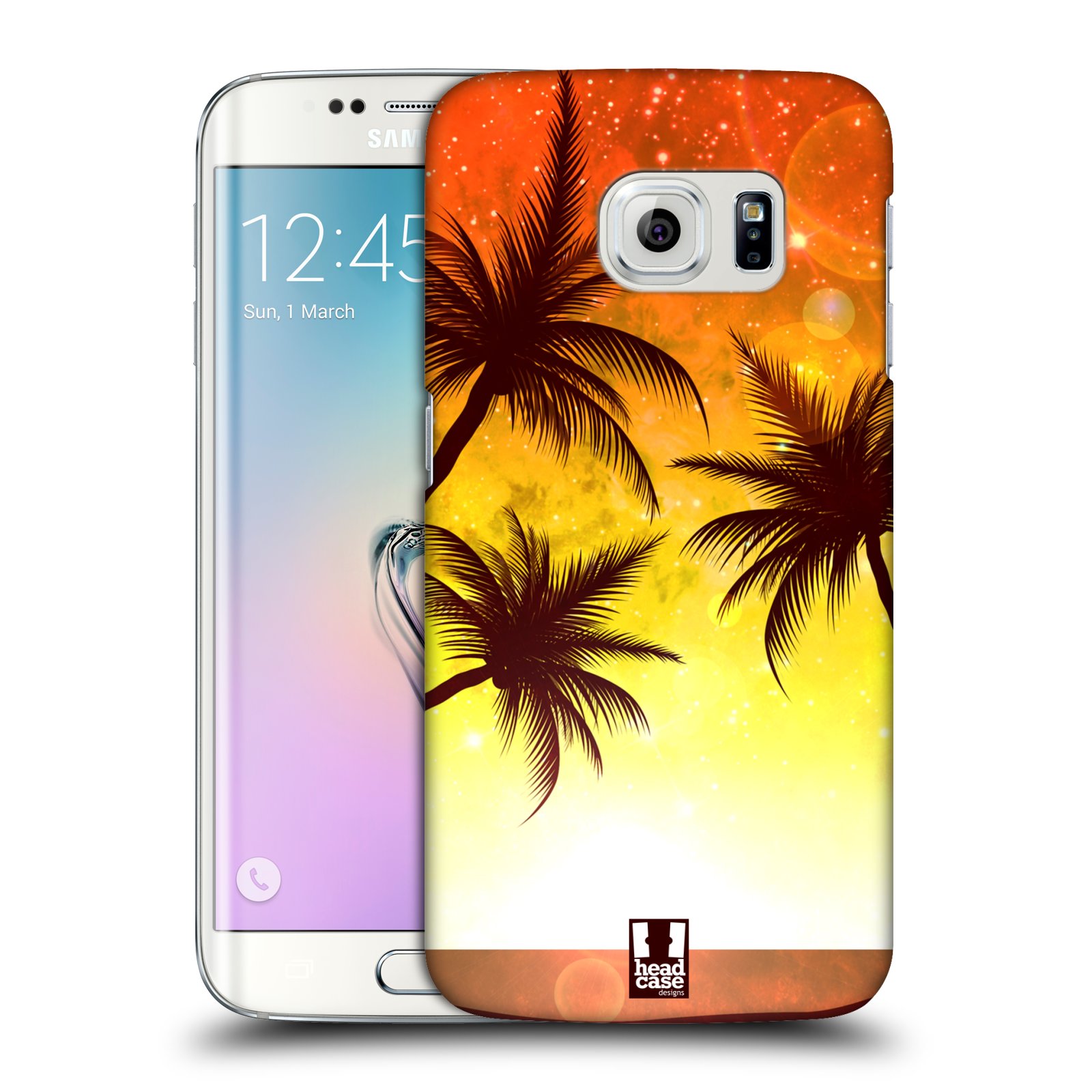 HEAD CASE plastový obal na mobil SAMSUNG Galaxy S6 EDGE (G9250, G925, G925F) vzor Kreslený motiv silueta moře a palmy ORANŽOVÁ