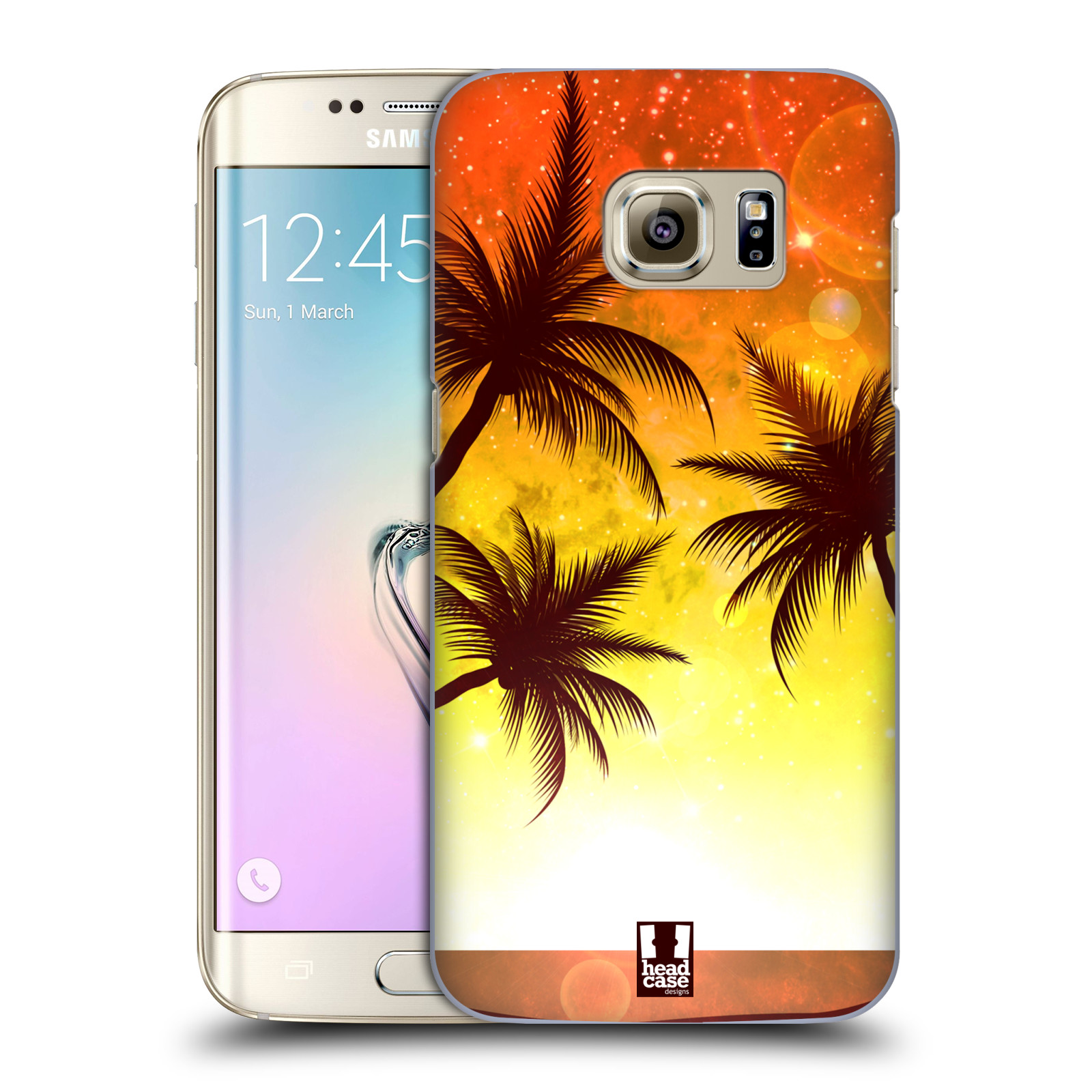 HEAD CASE plastový obal na mobil SAMSUNG GALAXY S7 EDGE vzor Kreslený motiv silueta moře a palmy ORANŽOVÁ