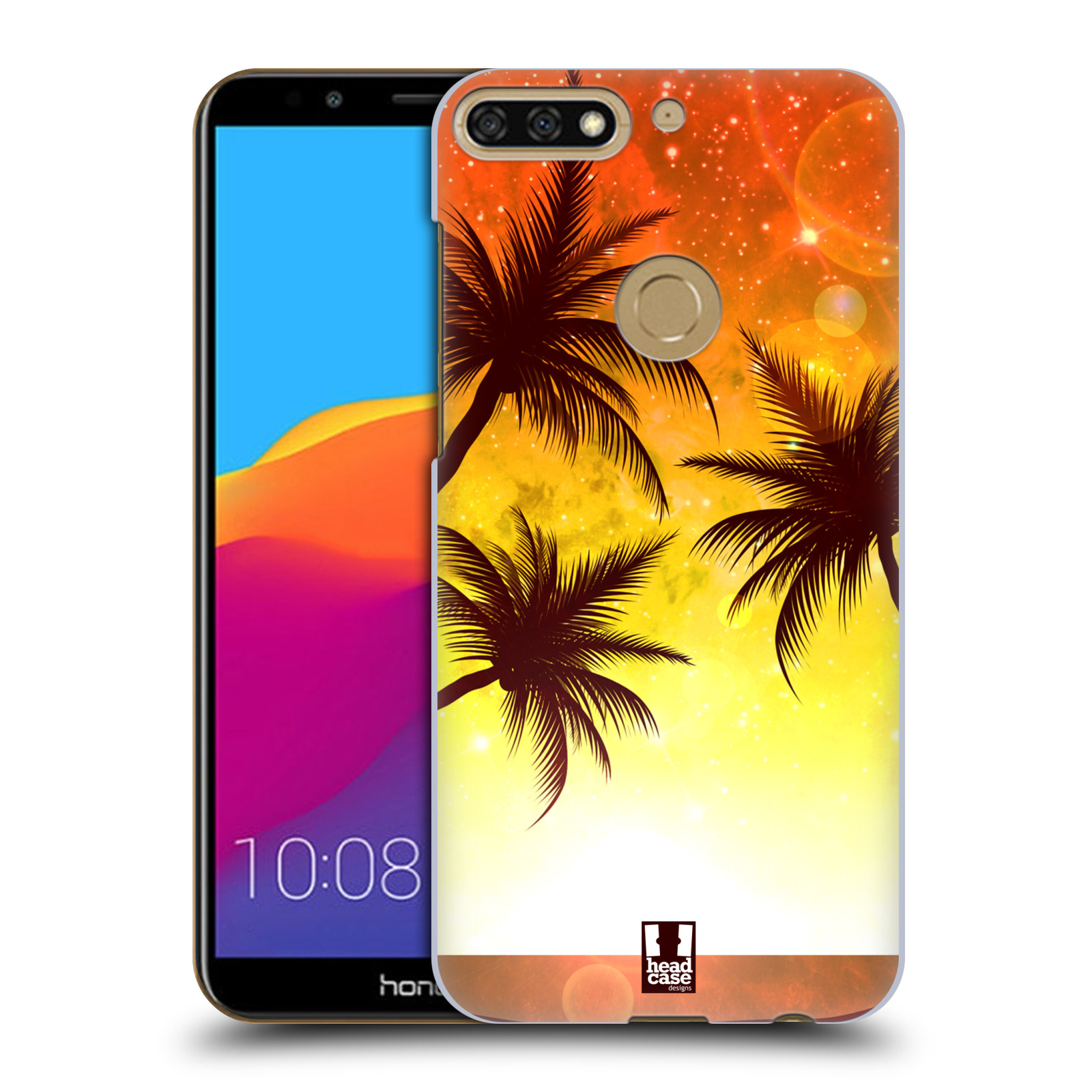 HEAD CASE plastový obal na mobil Honor 7c vzor Kreslený motiv silueta moře a palmy ORANŽOVÁ
