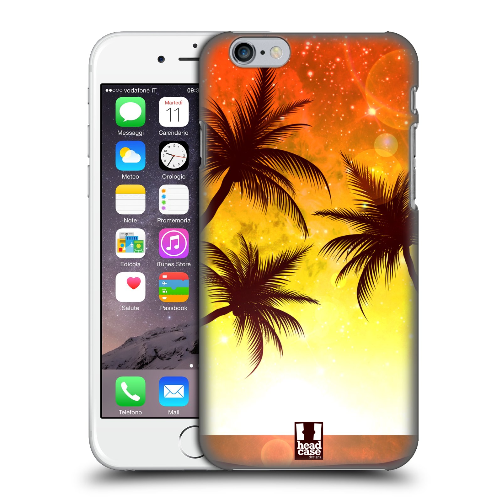 Plastové pouzdro pro mobil Apple Iphone 6/6S vzor Kreslený motiv silueta moře a palmy ORANŽOVÁ