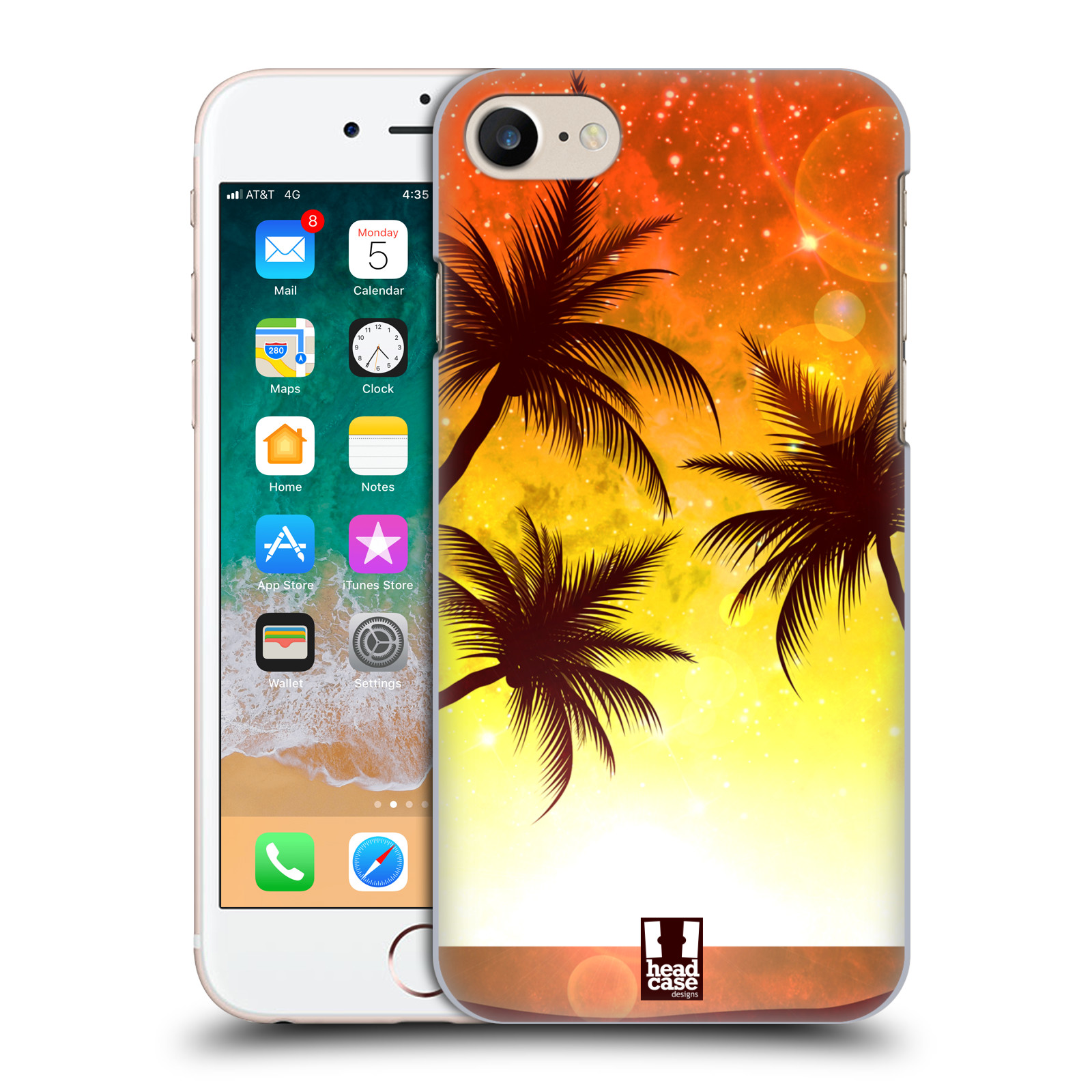 HEAD CASE plastový obal na mobil Apple Iphone 7 vzor Kreslený motiv silueta moře a palmy ORANŽOVÁ