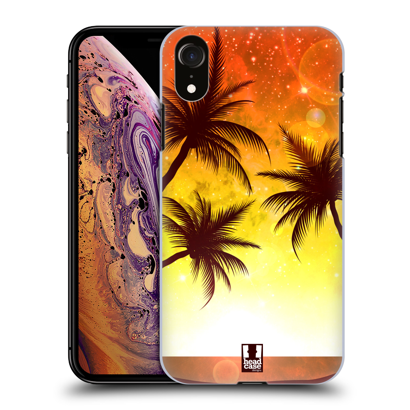HEAD CASE plastový obal na mobil Apple Iphone XR vzor Kreslený motiv silueta moře a palmy ORANŽOVÁ