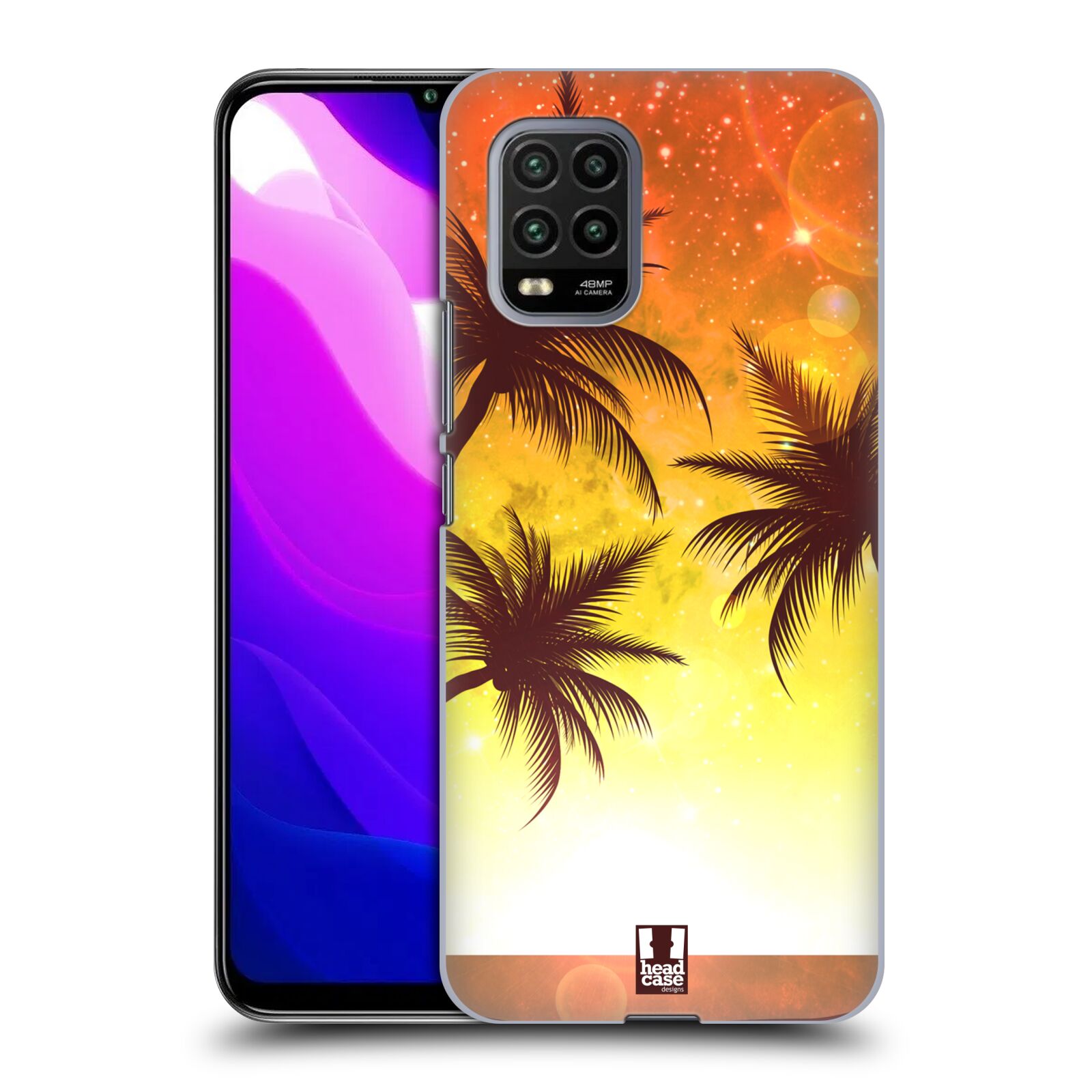 Zadní kryt, obal na mobil Xiaomi Mi 10 LITE vzor Kreslený motiv silueta moře a palmy ORANŽOVÁ
