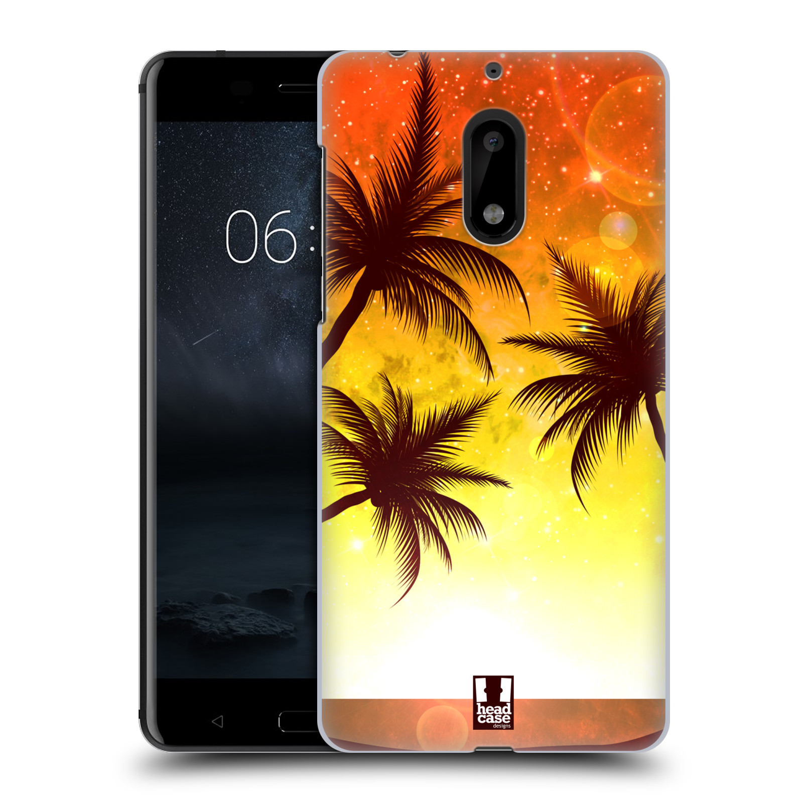 HEAD CASE plastový obal na mobil Nokia 6 vzor Kreslený motiv silueta moře a palmy ORANŽOVÁ