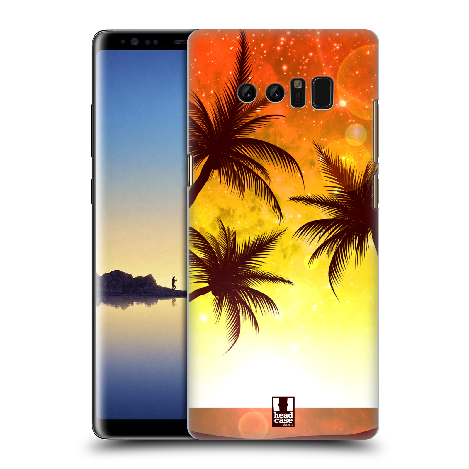 HEAD CASE plastový obal na mobil Samsung Galaxy Note 8 vzor Kreslený motiv silueta moře a palmy ORANŽOVÁ