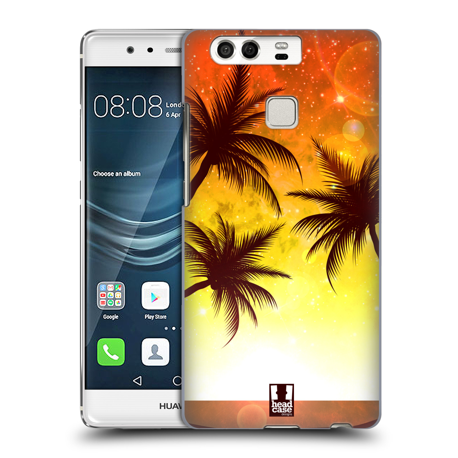HEAD CASE plastový obal na mobil Huawei P9 / P9 DUAL SIM vzor Kreslený motiv silueta moře a palmy ORANŽOVÁ