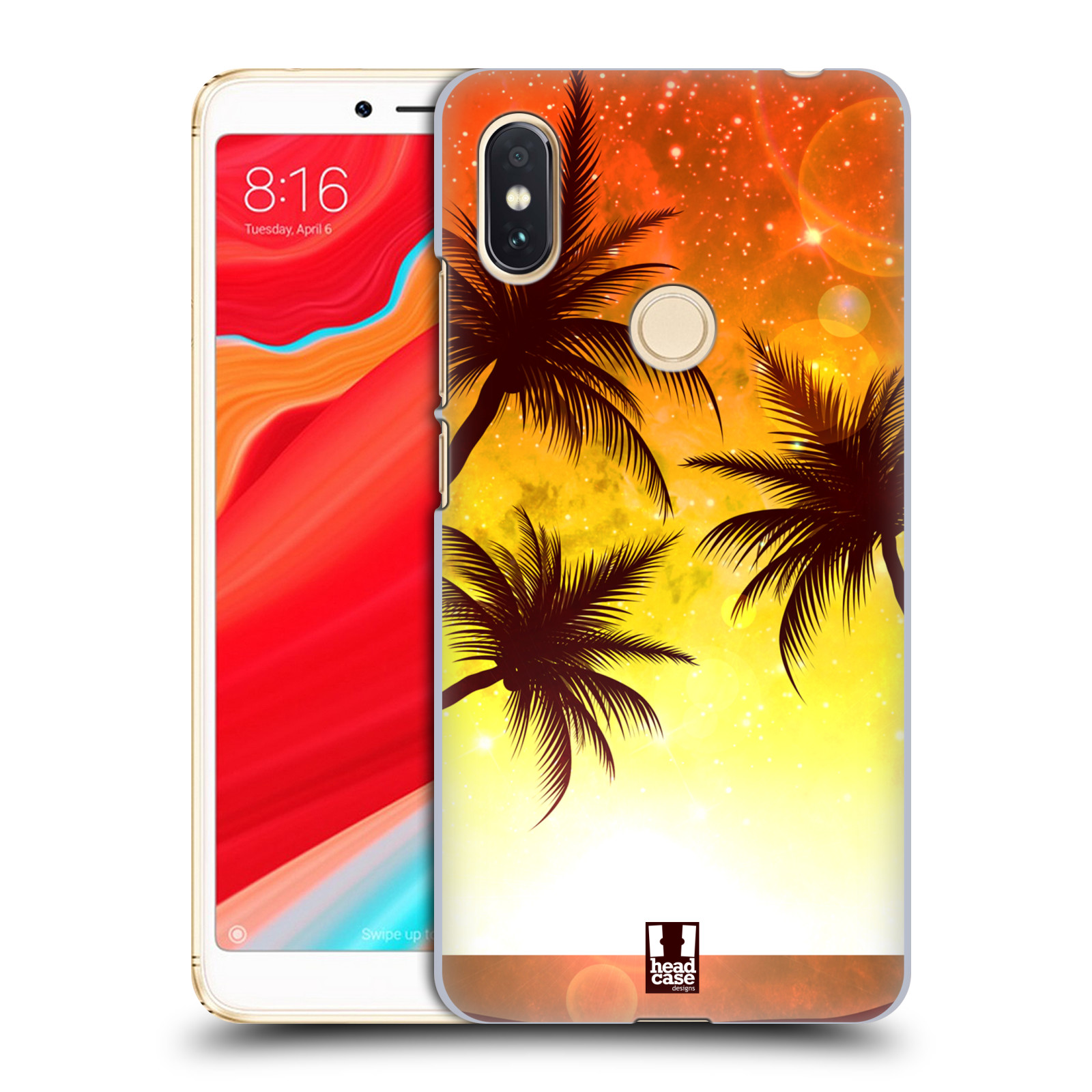 HEAD CASE plastový obal na mobil Xiaomi Redmi S2 vzor Kreslený motiv silueta moře a palmy ORANŽOVÁ