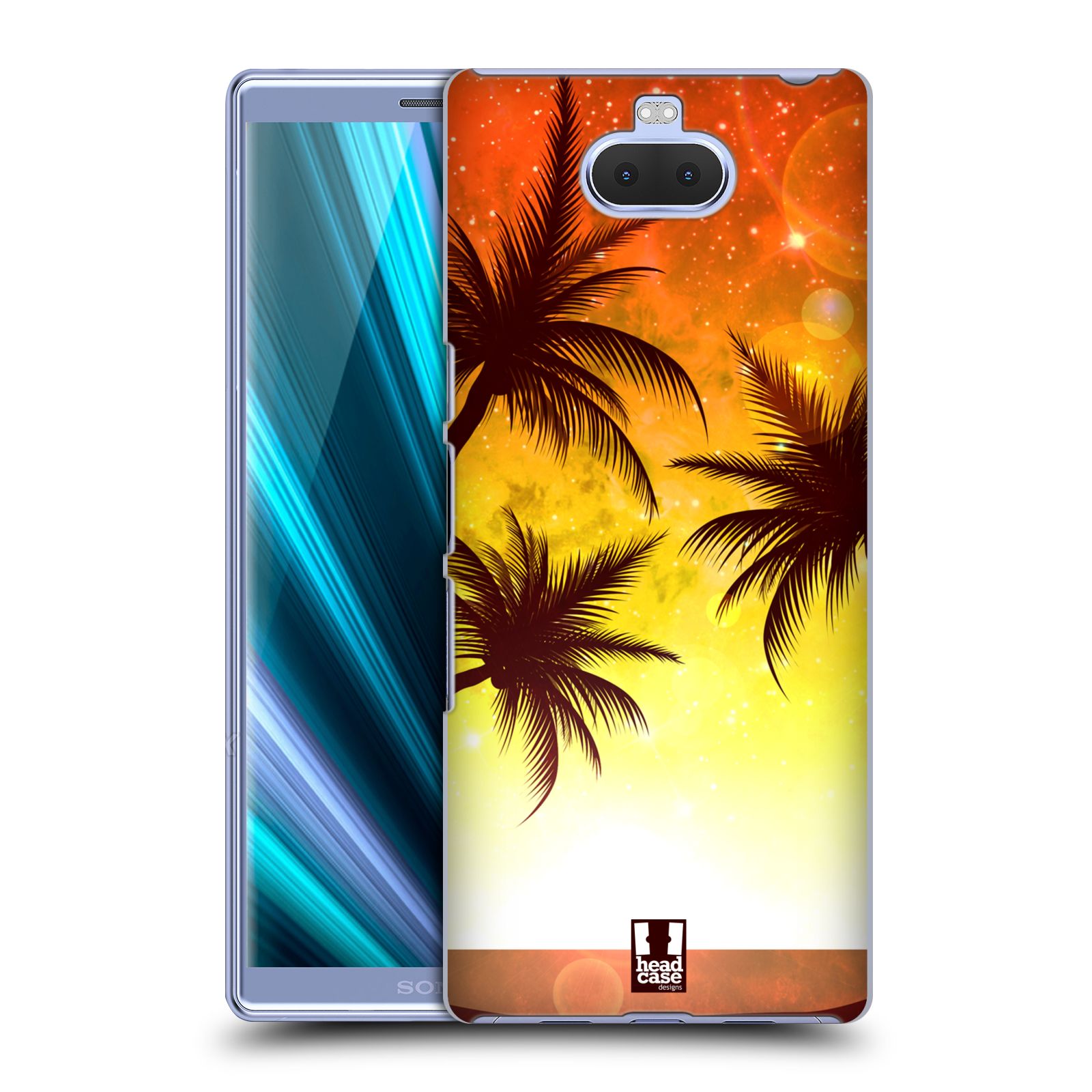Pouzdro na mobil Sony Xperia 10 - Head Case - vzor Kreslený motiv silueta moře a palmy ORANŽOVÁ