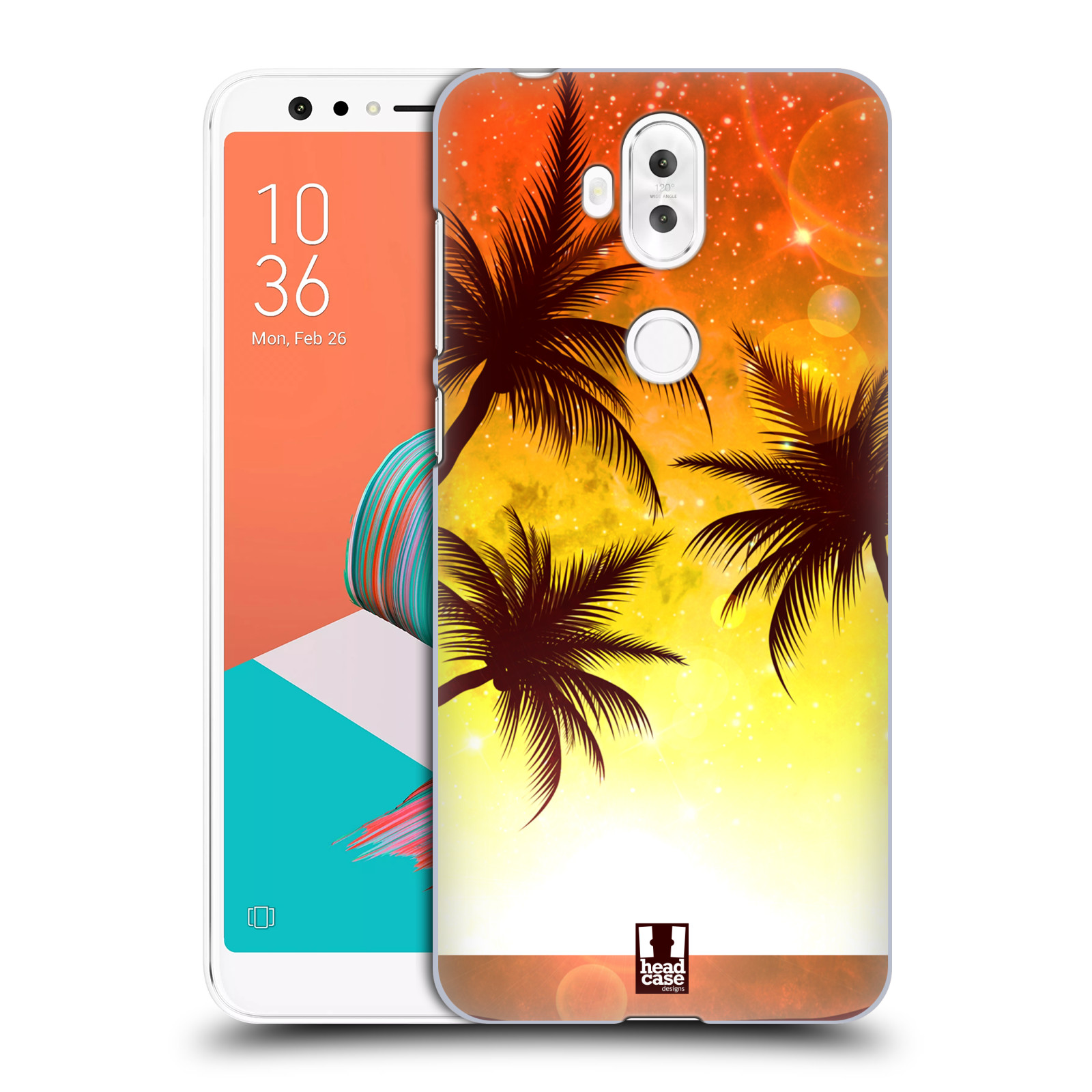 HEAD CASE plastový obal na mobil Asus Zenfone 5 LITE ZC600KL vzor Kreslený motiv silueta moře a palmy ORANŽOVÁ