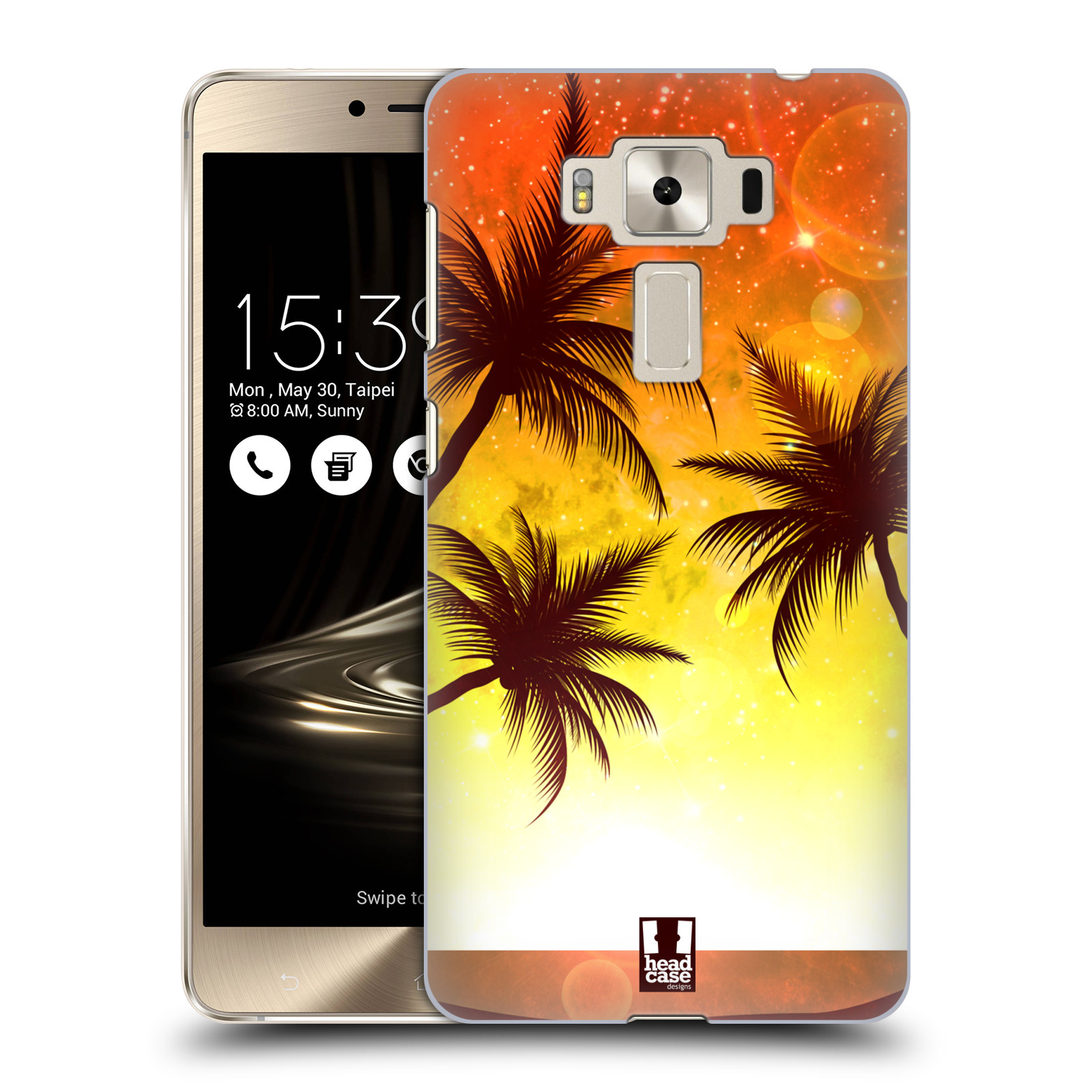 HEAD CASE plastový obal na mobil Asus Zenfone 3 DELUXE ZS550KL vzor Kreslený motiv silueta moře a palmy ORANŽOVÁ