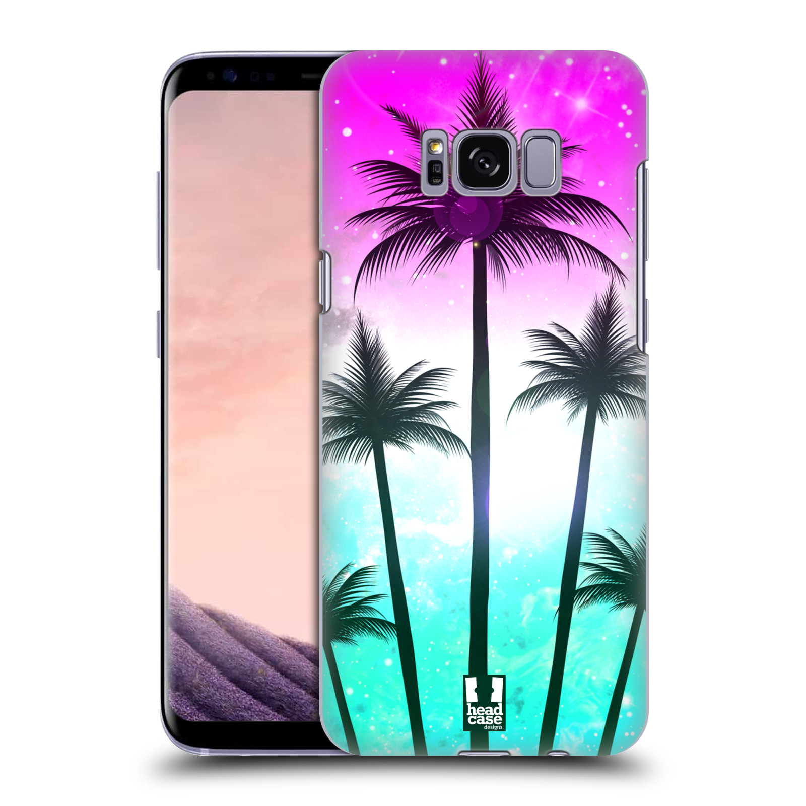 HEAD CASE plastový obal na mobil Samsung Galaxy S8 vzor Kreslený motiv silueta moře a palmy RŮŽOVÁ A TYRKYS