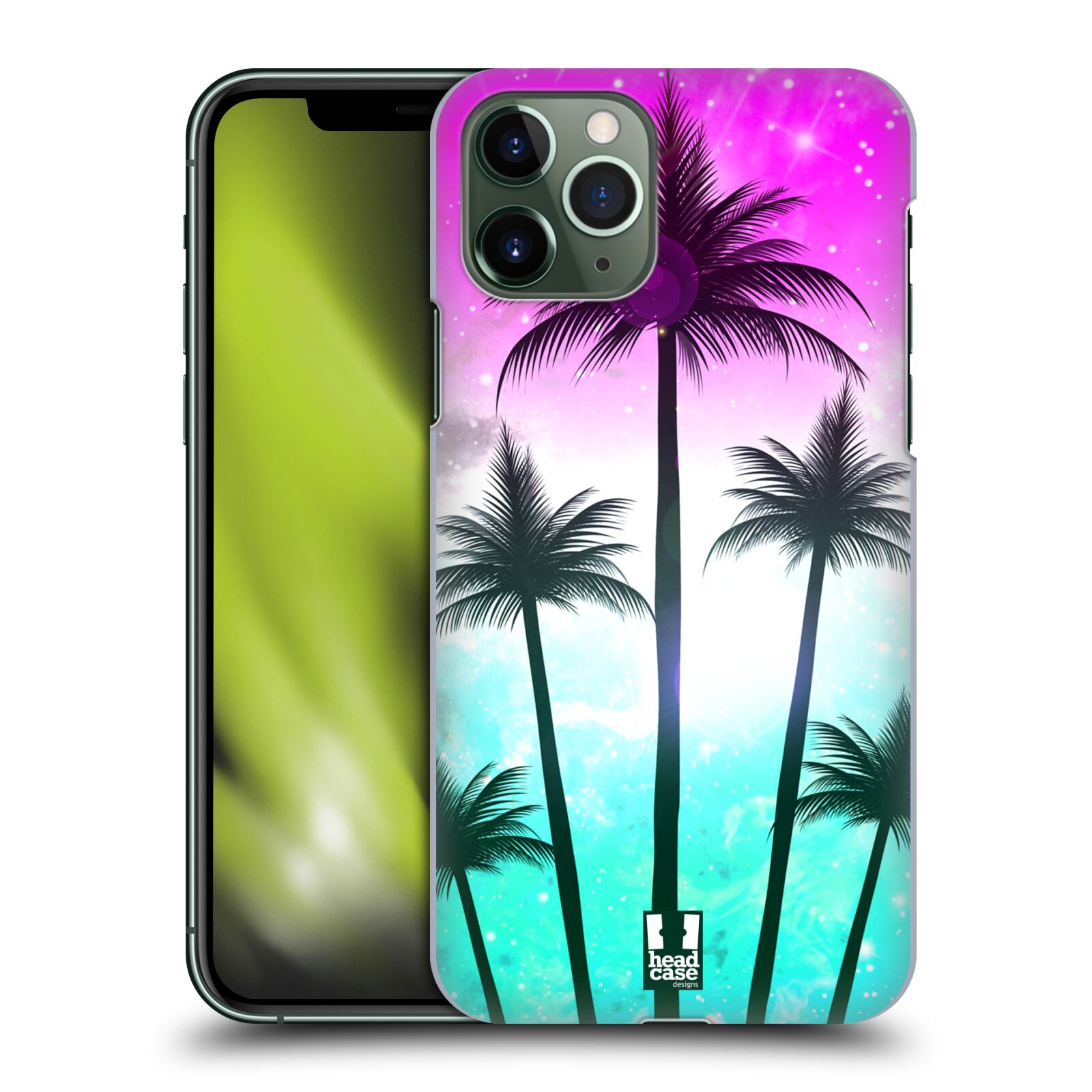 Pouzdro na mobil Apple Iphone 11 PRO - HEAD CASE - vzor Kreslený motiv silueta moře a palmy RŮŽOVÁ A TYRKYS