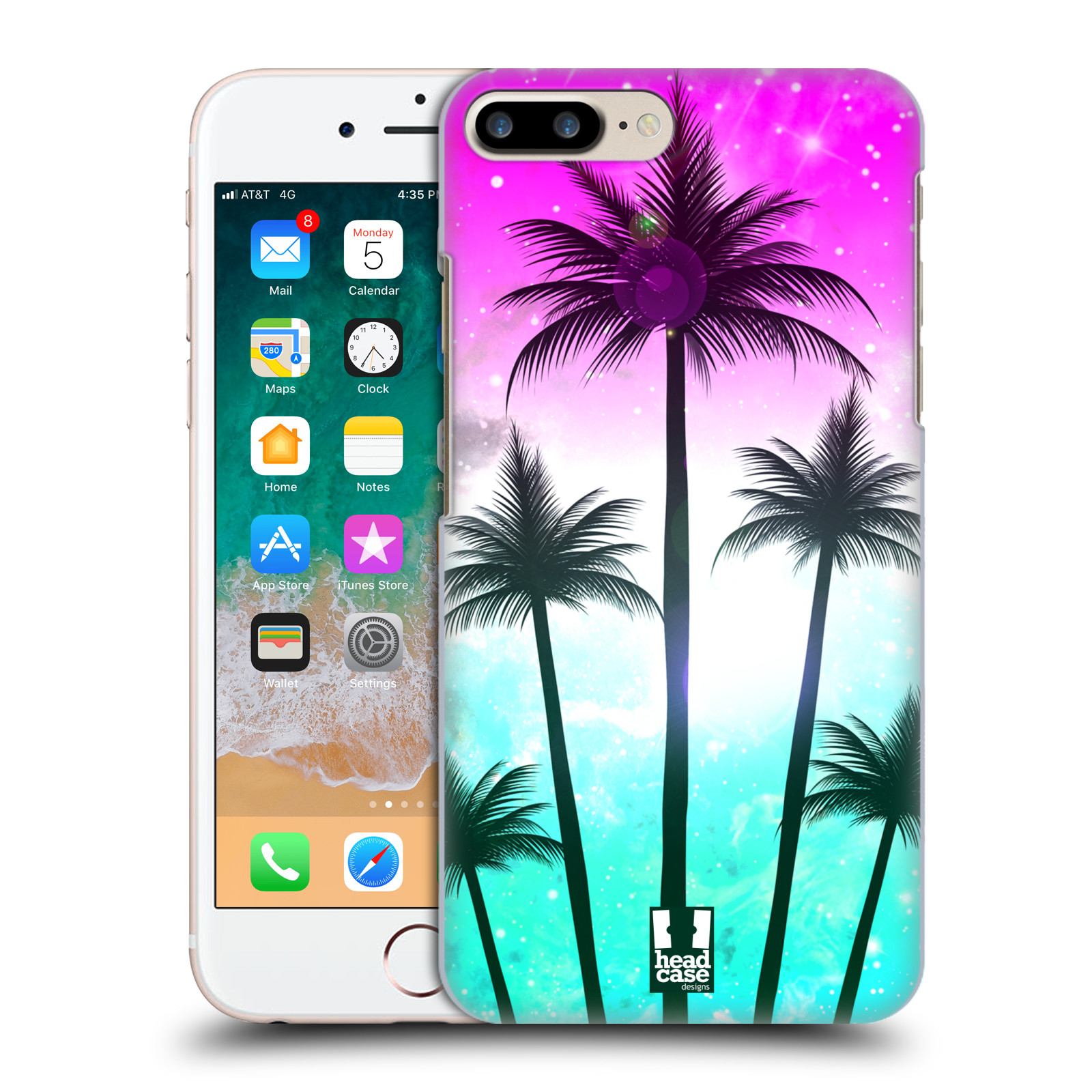 HEAD CASE plastový obal na mobil Apple Iphone 7 PLUS vzor Kreslený motiv silueta moře a palmy RŮŽOVÁ A TYRKYS