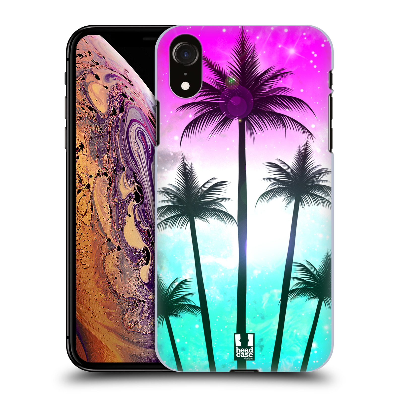 HEAD CASE plastový obal na mobil Apple Iphone XR vzor Kreslený motiv silueta moře a palmy RŮŽOVÁ A TYRKYS