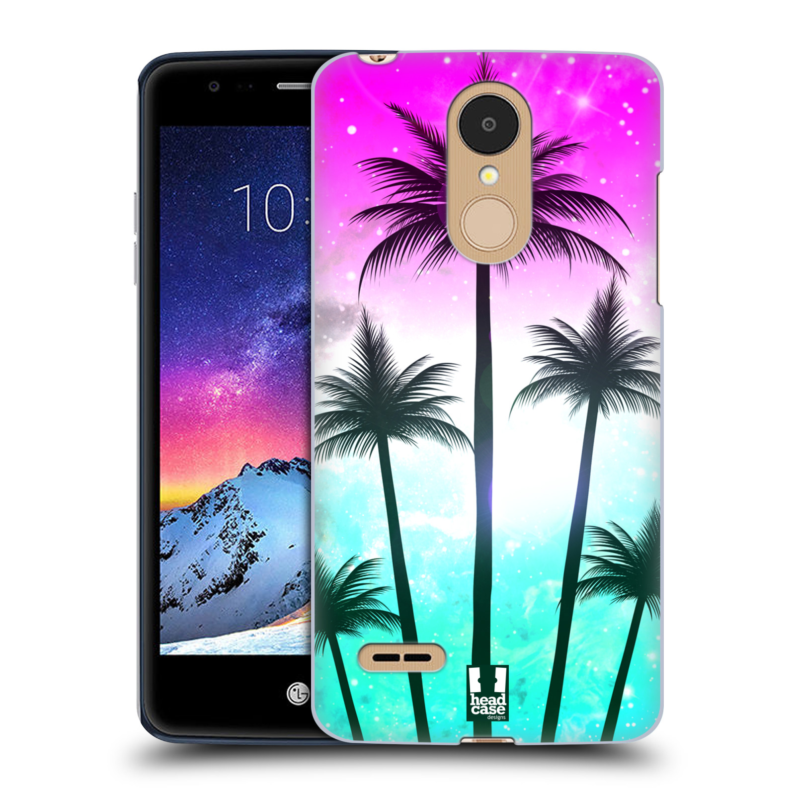 HEAD CASE plastový obal na mobil LG K9 / K8 2018 vzor Kreslený motiv silueta moře a palmy RŮŽOVÁ A TYRKYS