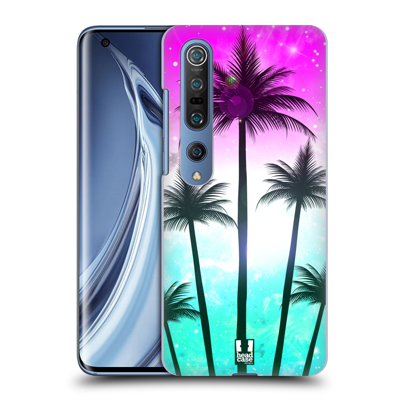 HEAD CASE plastový obal na mobil Xiaomi Mi 10 vzor Kreslený motiv silueta moře a palmy RŮŽOVÁ A TYRKYS