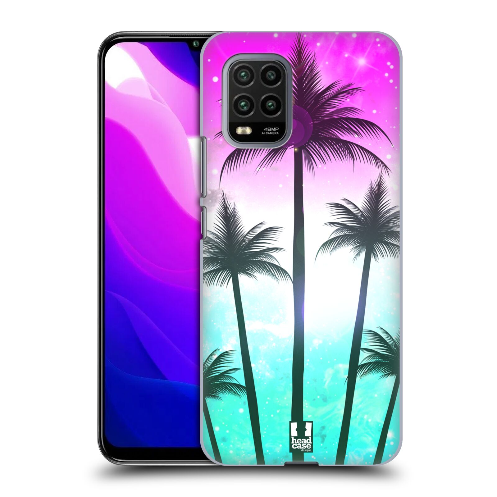 Zadní kryt, obal na mobil Xiaomi Mi 10 LITE vzor Kreslený motiv silueta moře a palmy RŮŽOVÁ A TYRKYS