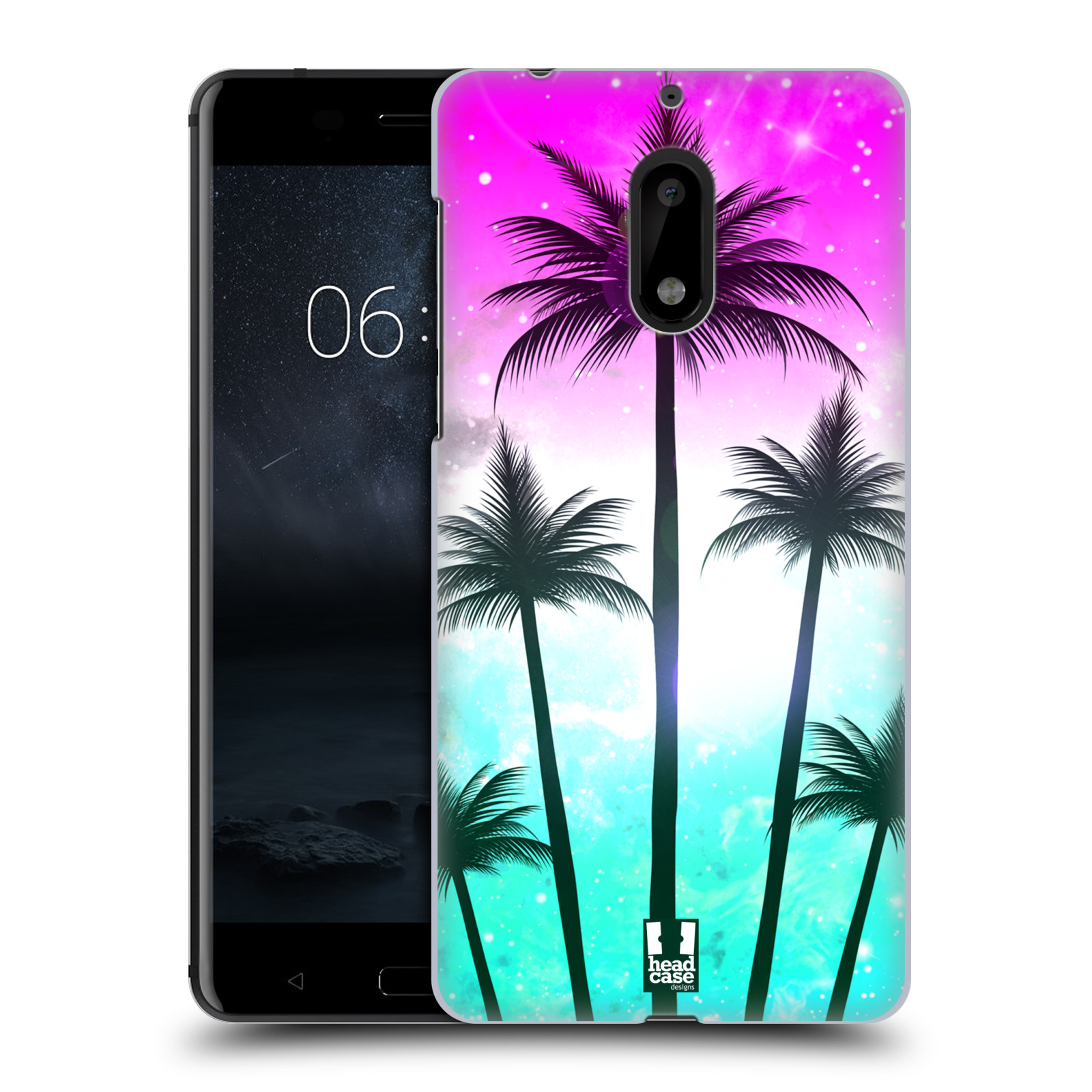 HEAD CASE plastový obal na mobil Nokia 6 vzor Kreslený motiv silueta moře a palmy RŮŽOVÁ A TYRKYS