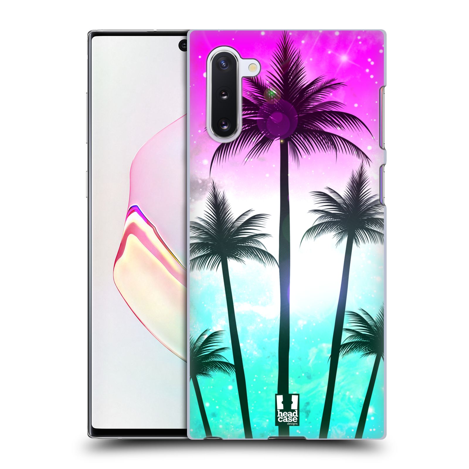 Pouzdro na mobil Samsung Galaxy Note 10 - HEAD CASE - vzor Kreslený motiv silueta moře a palmy RŮŽOVÁ A TYRKYS