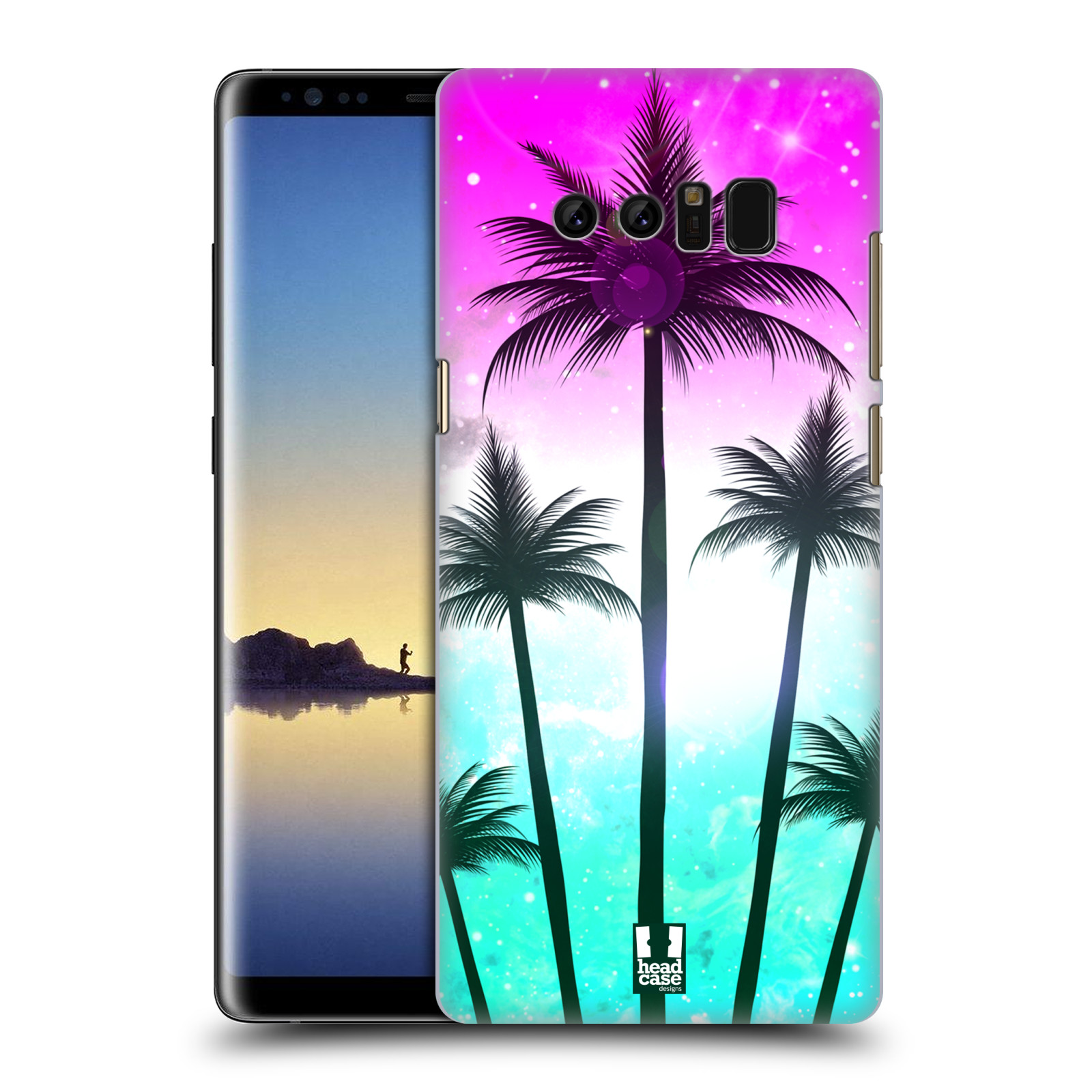 HEAD CASE plastový obal na mobil Samsung Galaxy Note 8 vzor Kreslený motiv silueta moře a palmy RŮŽOVÁ A TYRKYS