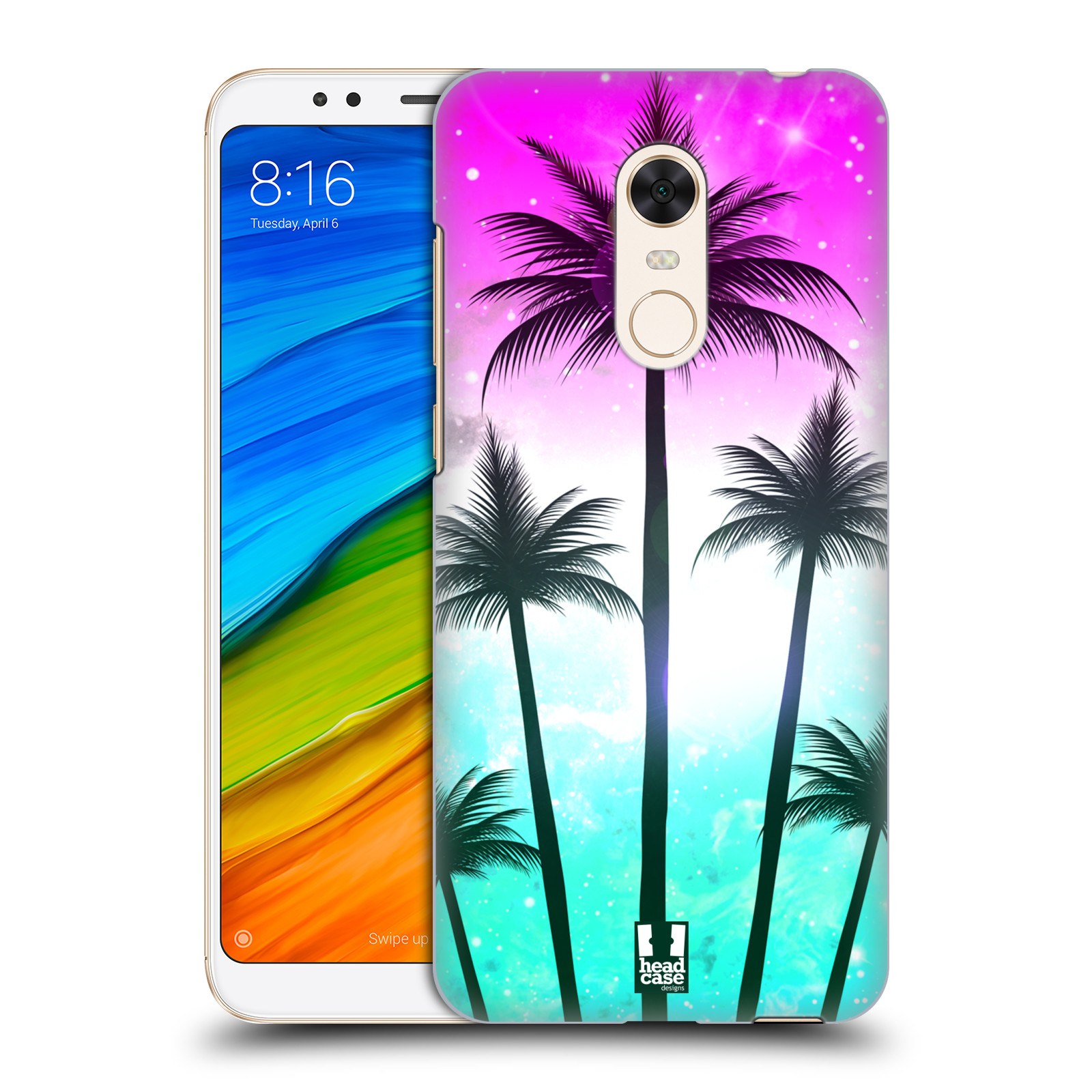 HEAD CASE plastový obal na mobil Xiaomi Redmi 5 PLUS vzor Kreslený motiv silueta moře a palmy RŮŽOVÁ A TYRKYS